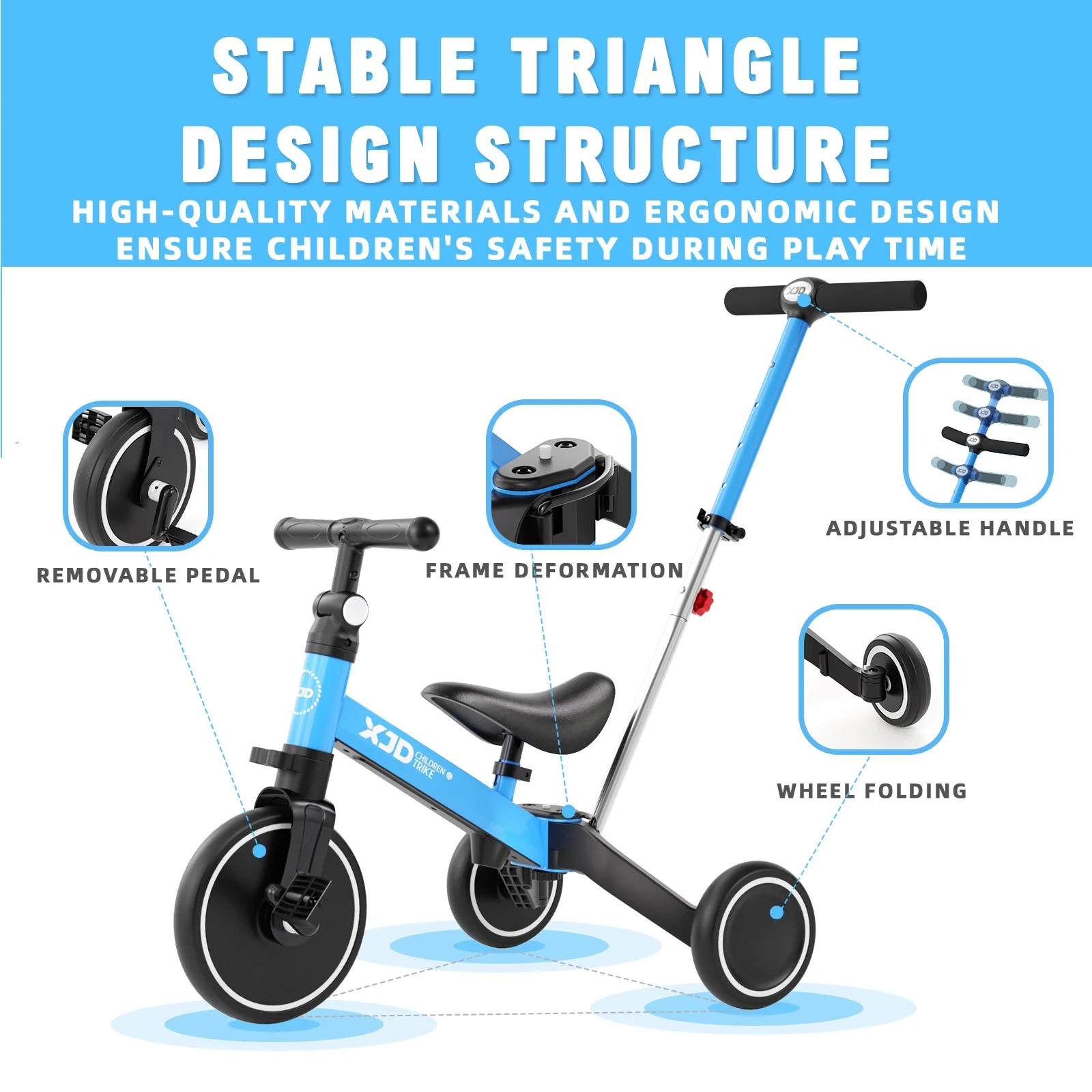 XJD 7 in 1 Toddler Tricycle with Push Handle,Toddler Bike for 1-3 Years Old Boy Girl, Toddler Push Tricycle, Baby Bike Balance Bike with Adjustable Seat Height and Removable Pedal - Womvr