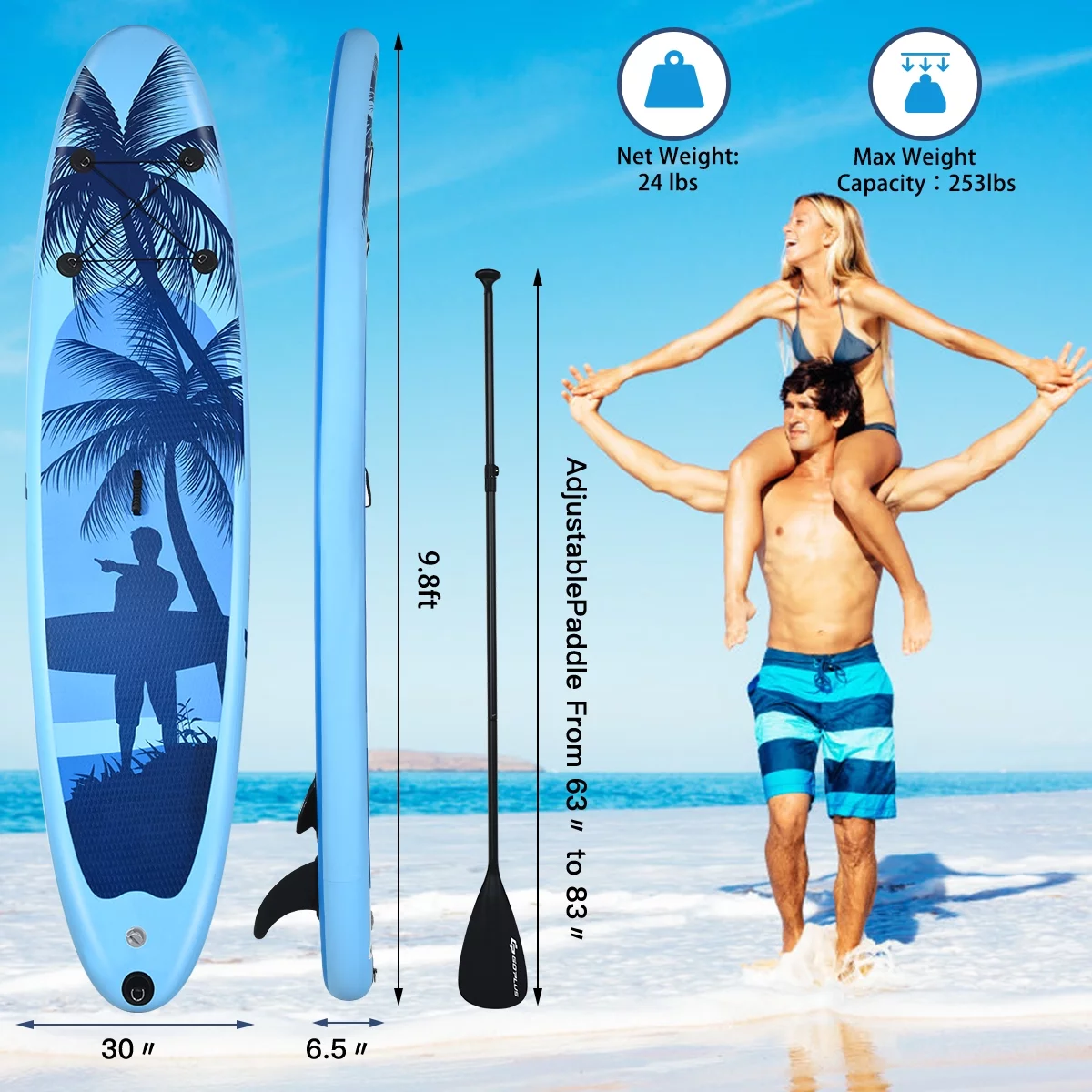 Goplus 9.8' Inflatable Stand Up Paddle Board 6.5” Thick SUP with Premium Accessorie - Womvr