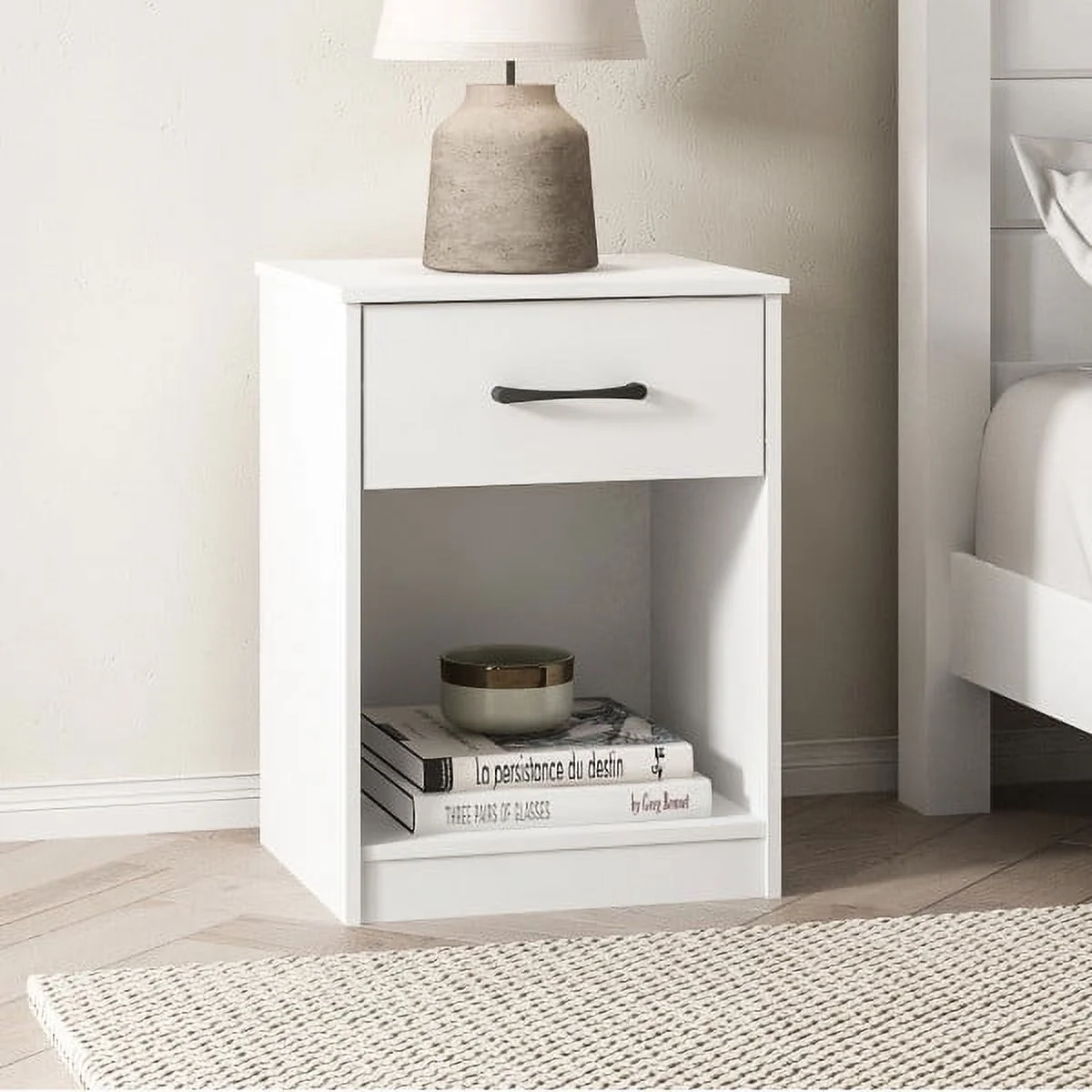 Mainstays Ardent Nightstand with 1 Drawer, White - Womvr