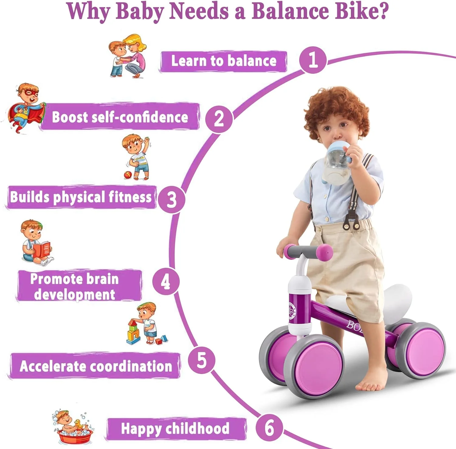 Bobike Baby Balance Bike Toys for 1 Year Old 10-24 Months Toddler Walker Bicycle Pink - Womvr