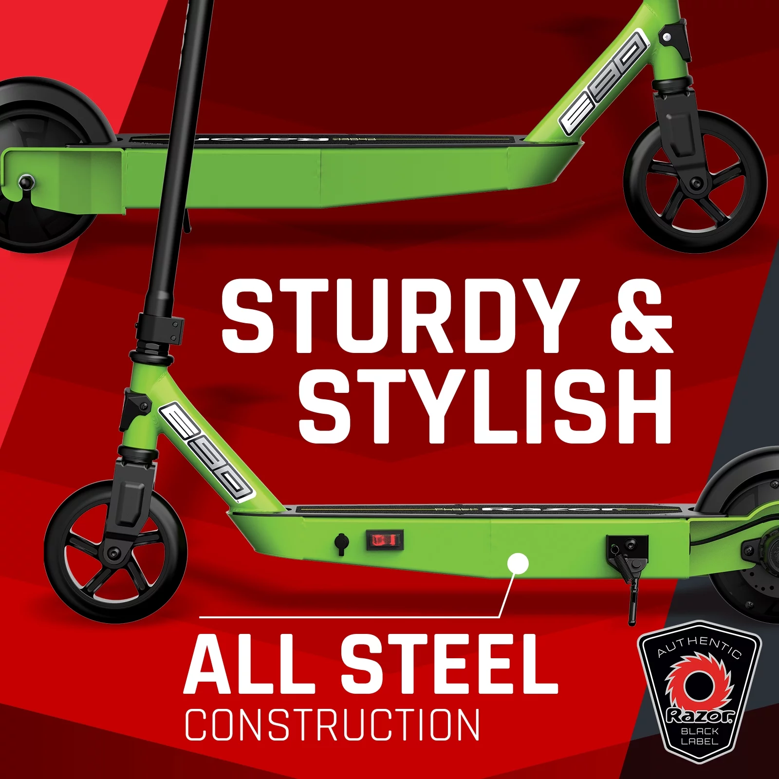 Razor Black Label E90 Electric Scooter - Green, for Kids Ages 8+ and up to 120 lbs, up to 10 mph - Womvr