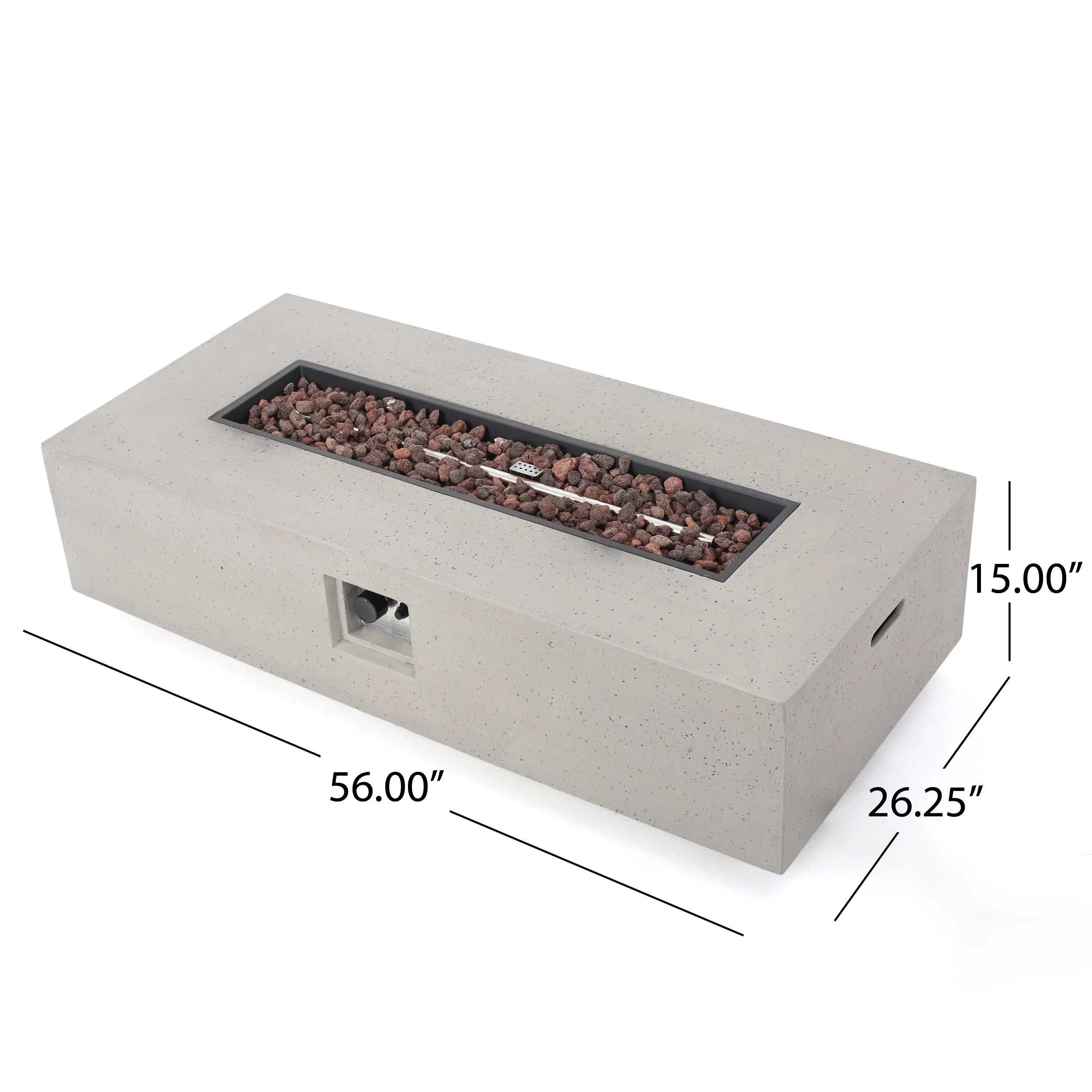 Mayfair Lightweight Concrete Outdoor 50,000 BTU Rectangular Fire Pit (No Tank Holder), Dark Gray - Womvr