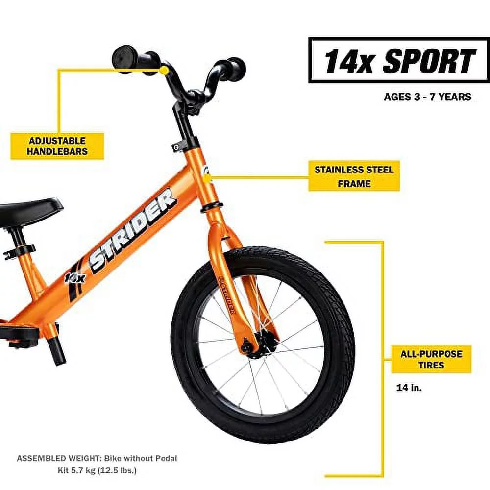 Strider - 14x Sport Balance Bike, Ages 3-7 Years, Pedal Conversion Kit Sold Separately - Awesome Blue - Womvr