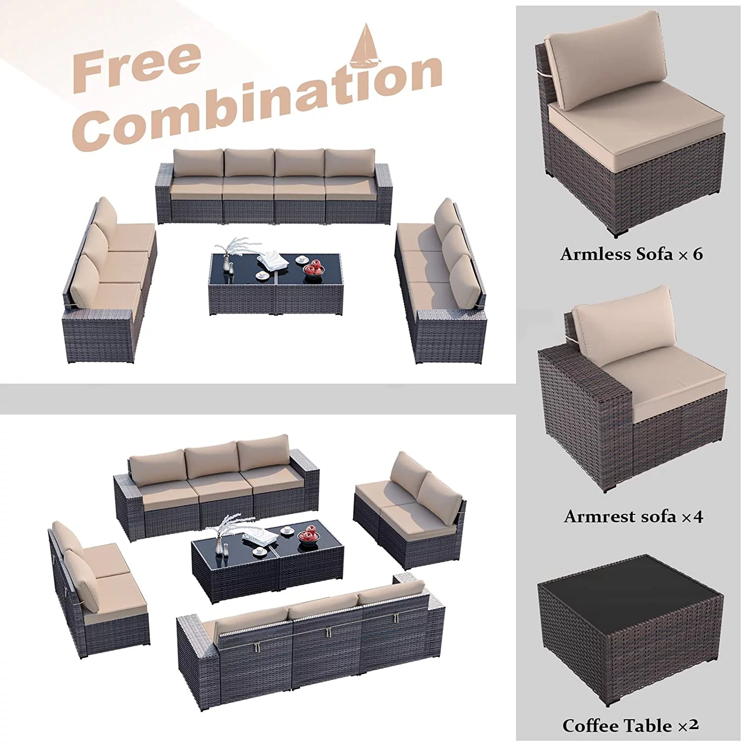 Gotland 13 Pieces Outdoor Patio Rattan Wicker Furniture Set with 43