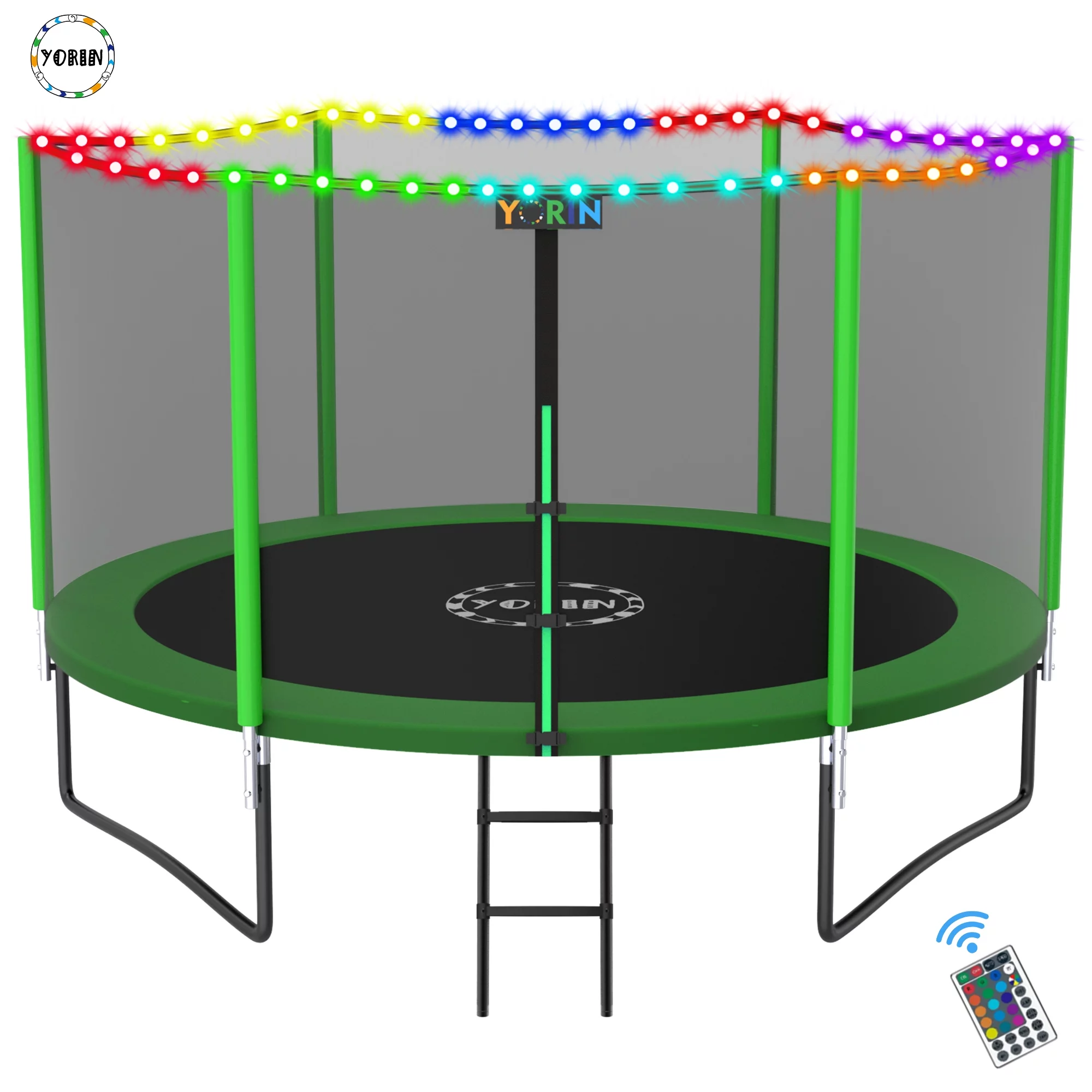 YORIN Trampoline for 2-3 Kids, 8 FT Trampoline for Adults with Enclosure Net, Ladder, Light, 800LBS Weight Capacity Outdoor Round Recreational Trampoline, Heavy Duty Trampoline - Womvr