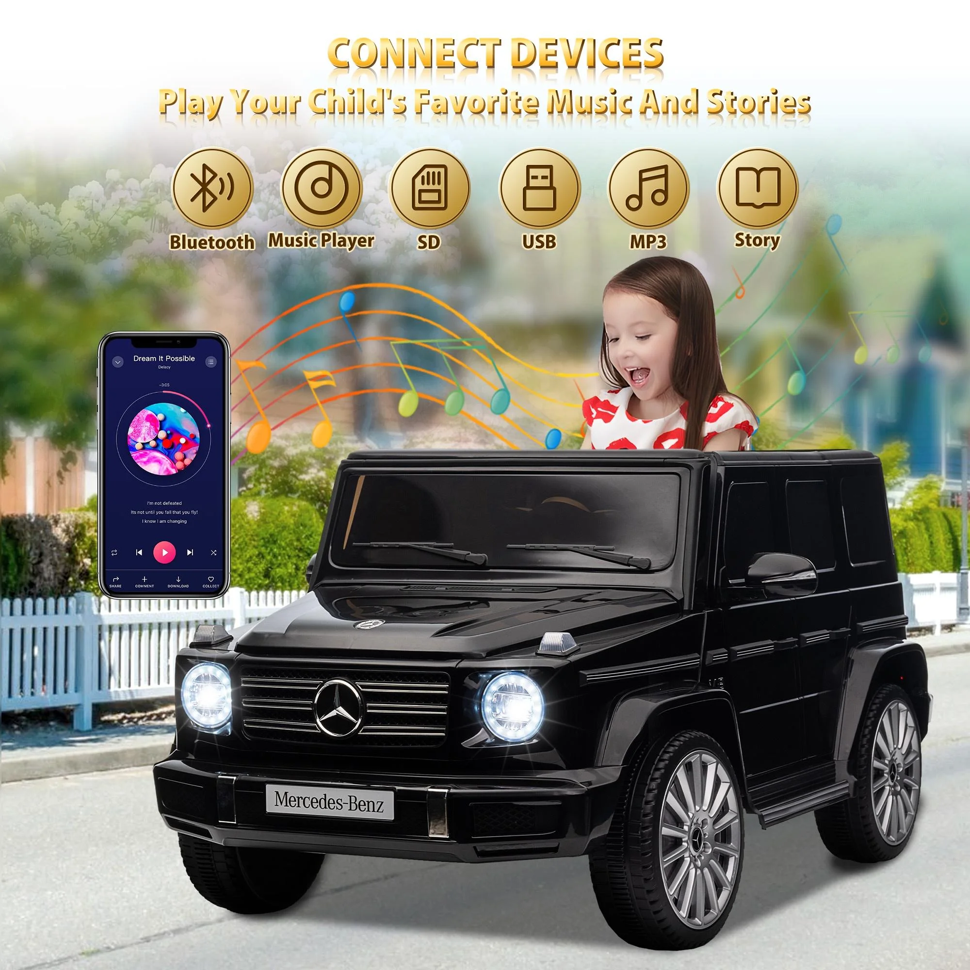 24V Ride on Car with Remote Control for Kids Mercedes Benz Ride on Car Toy for Boys and Girls 3-6 Years Old, Electric Vehicle, Bluetooth, LED Light, White - Womvr