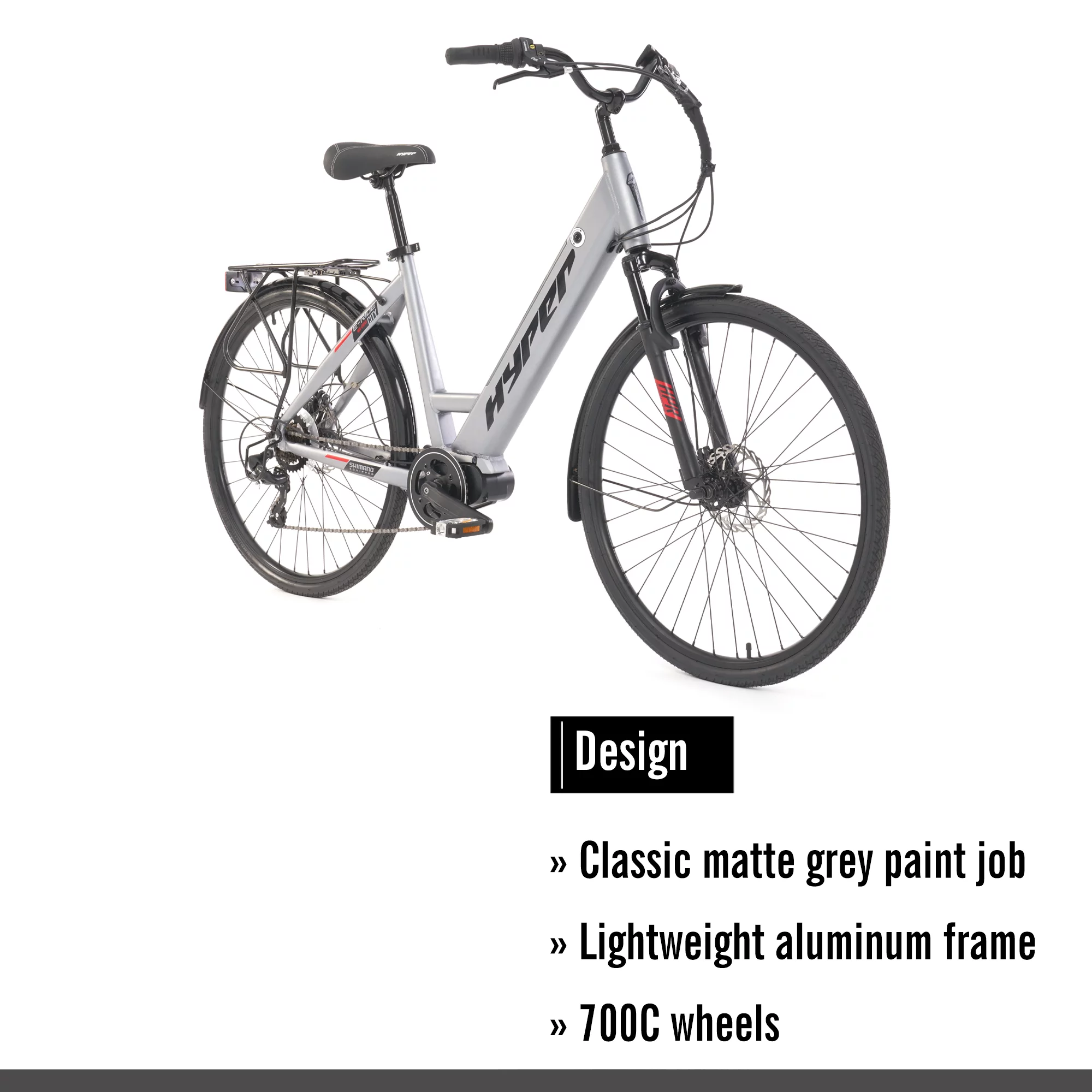 Hyper Bicycles 36V 700C Commuter Electric Bike for Adults, Pedal-Assist, 250W Mid-Drive E-Bike Motor, Matte White - Womvr