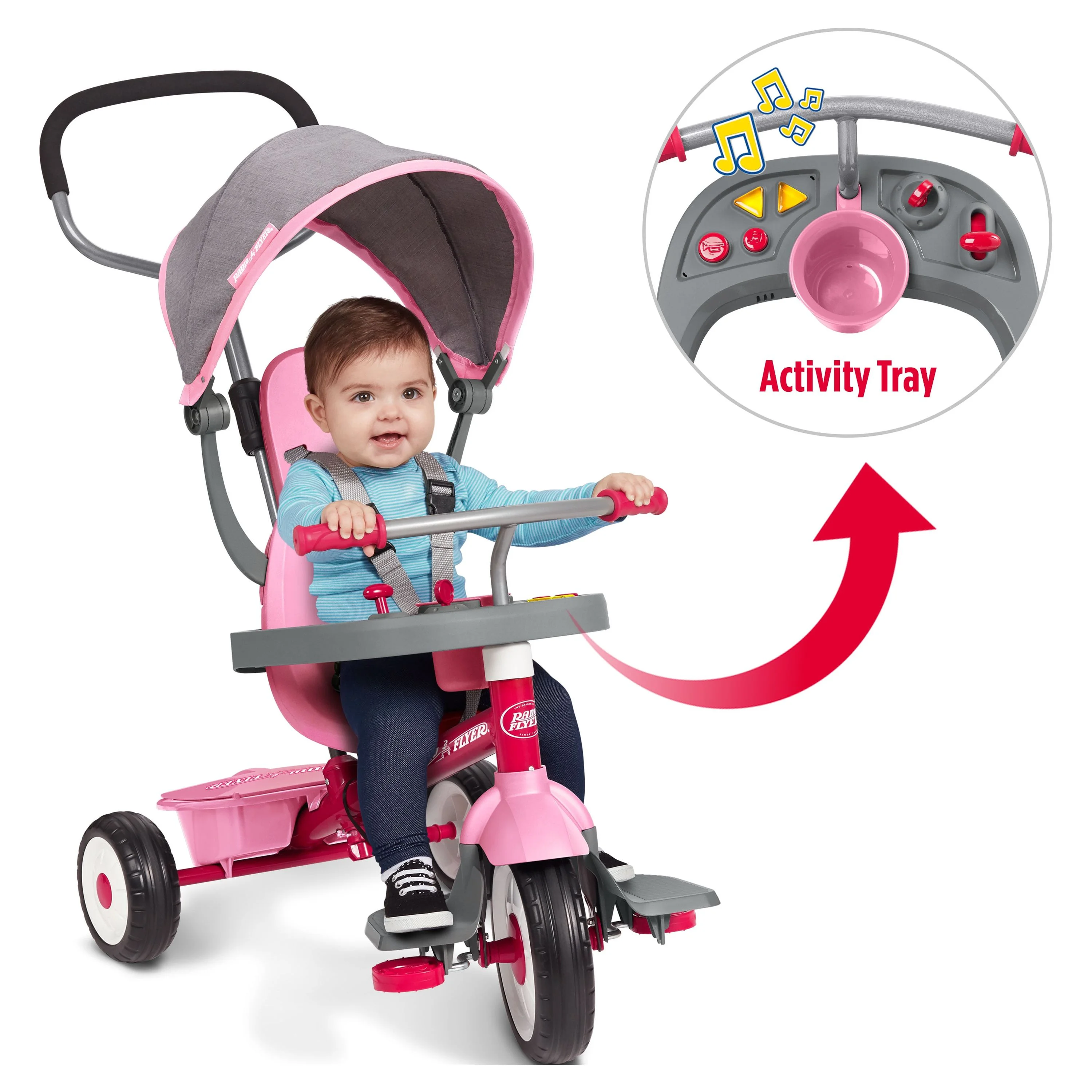 Radio Flyer, 4-in-1 Stroll 'N Trike with Activity Tray, Red & Gray, Convertible Tricycle,  Unisex - Womvr