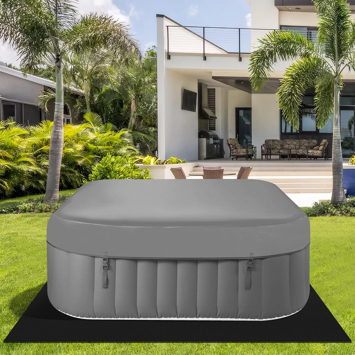 Hot Tub for 4-6 Person, Seizeen Outdoor Patio Large Inflatable Hot Tub Home SPA, with 130pcs Massage Jets, 910L, 2 Filters, Lockable Cover, Storage Bag, Max 104℉, 73in, Brown - Womvr