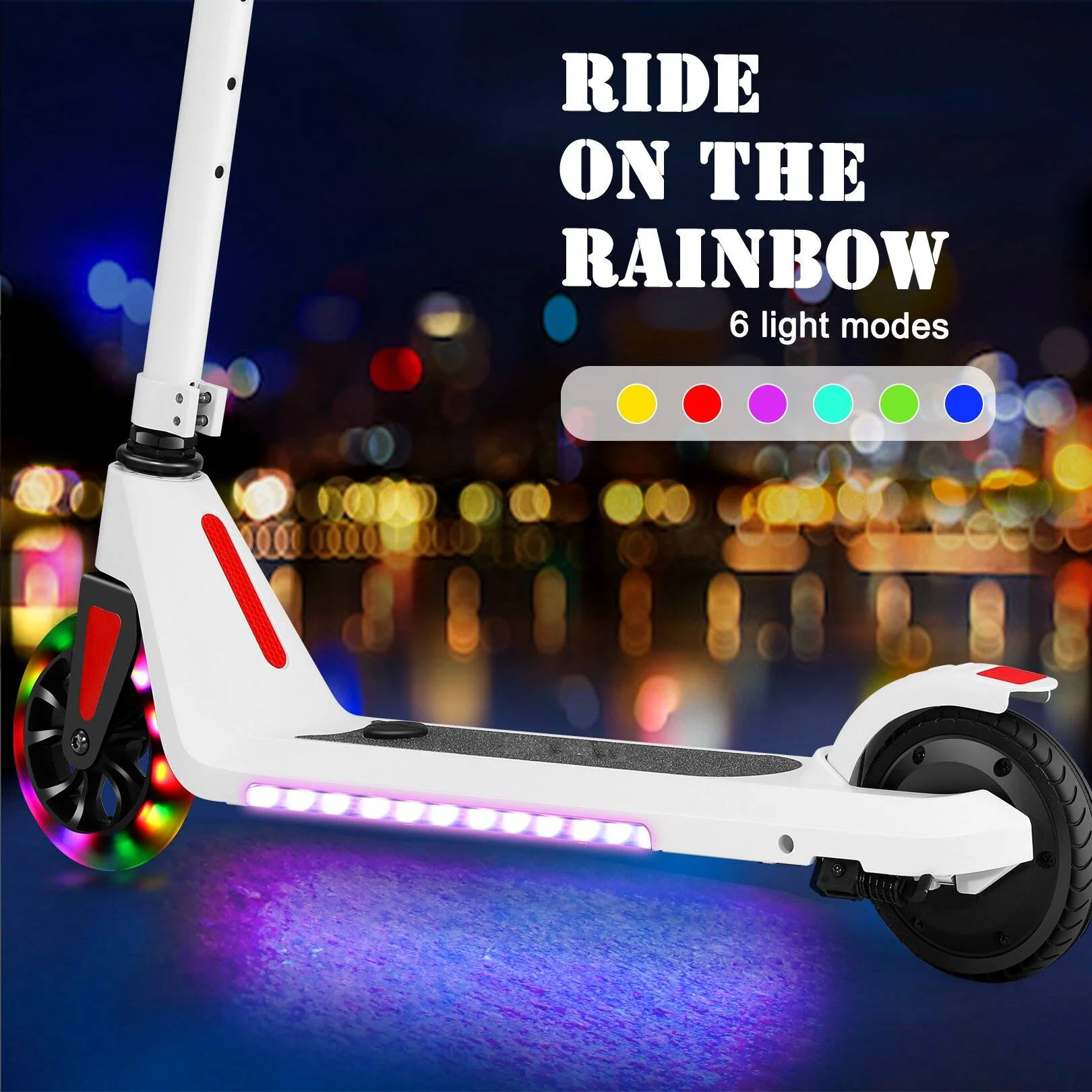 120W Electric Scooter | 2 Speeds and Height Adjustable | Max Load 110lbs | Vibrant Rainbow Wheel for Kids Ages 6+ - Womvr