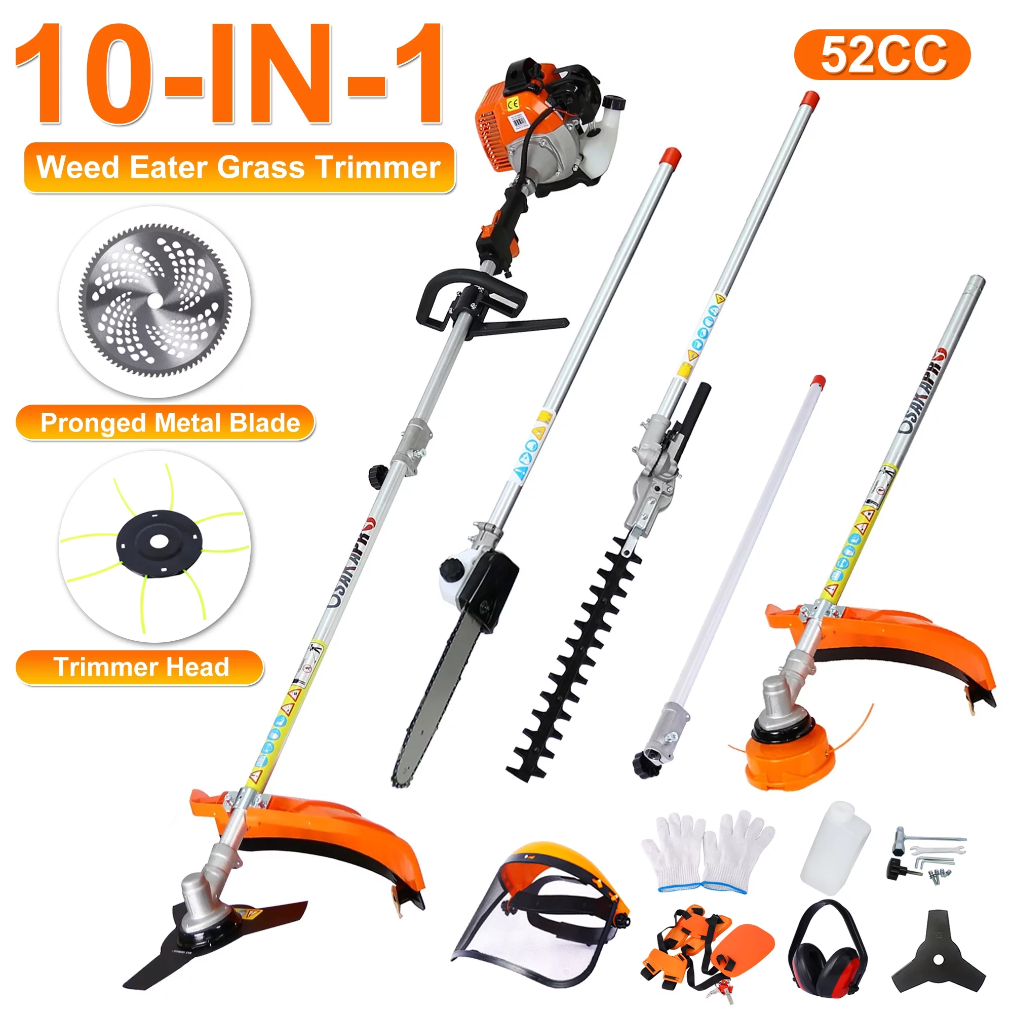 4 in 1 Weed Eater Grass Trimmer, Multi-Functional String Trimmer with Gas Pole Saw, Hedge Trimmer, Weed Trimmer, and Brush Cutter, Weed Eater for Patio Garden Lawn, 33CC 2-Cycle - Womvr