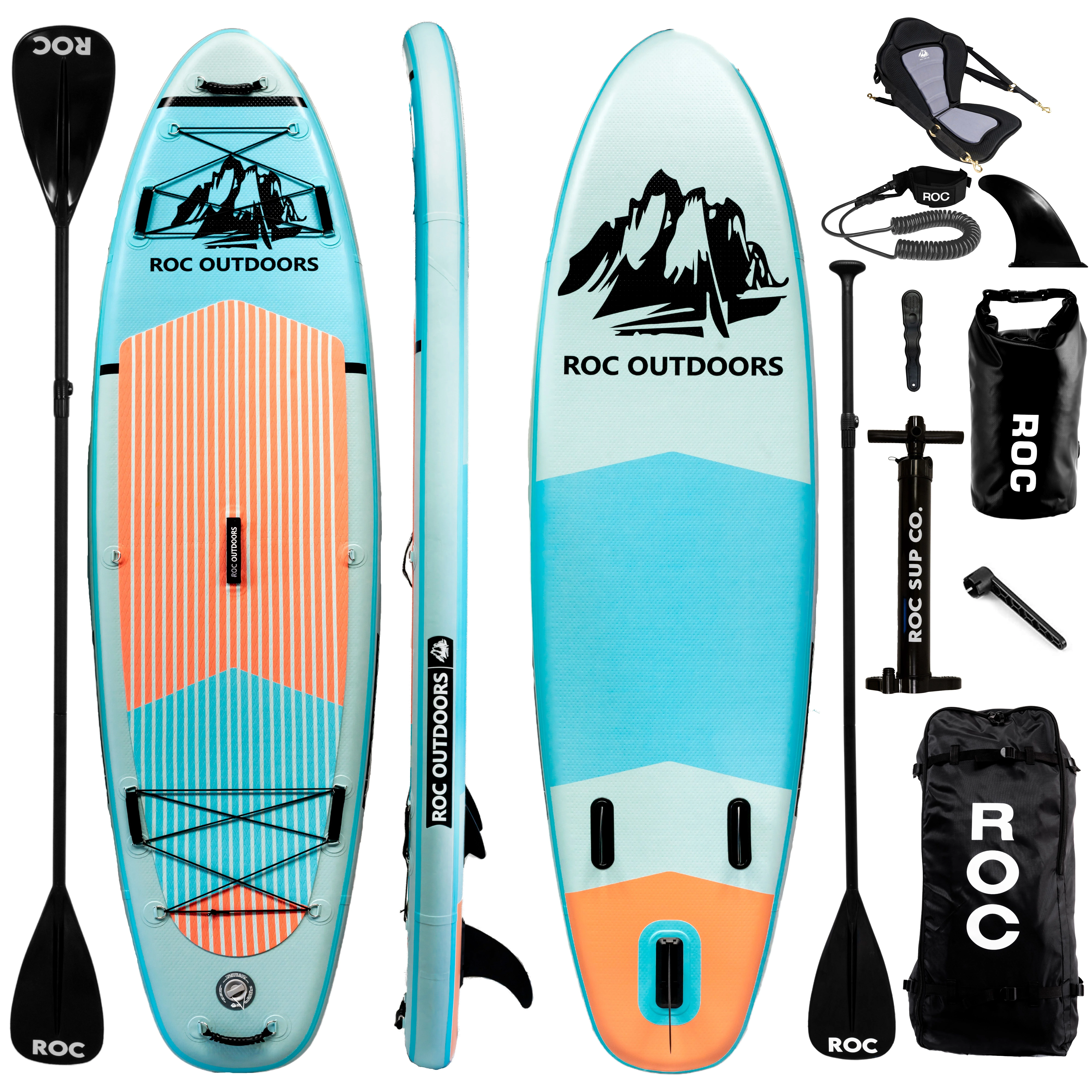 Roc Inflatable Stand Up Paddle Board with Premium sup Accessories & Backpack, Non-Slip Deck, Waterproof Bag, Leash, Paddle and Hand Pump - Womvr