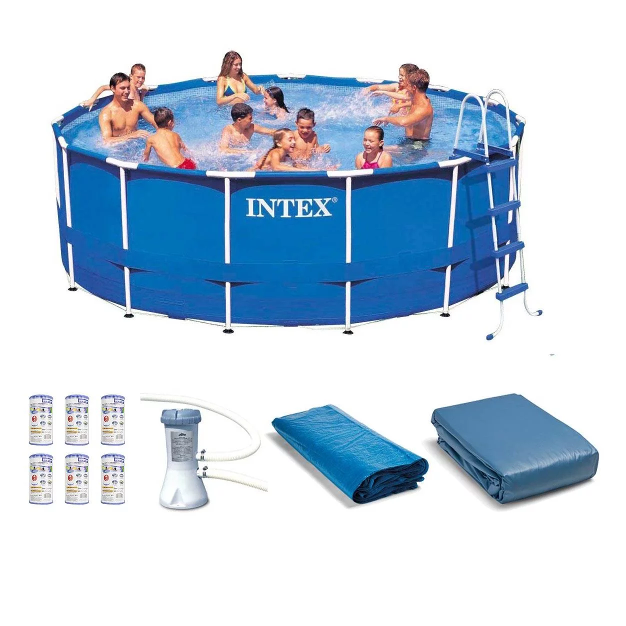 Intex 15ft x 48in Frame Swimming Pool Set w/ Pump and Filter Pump Cartridges - Womvr