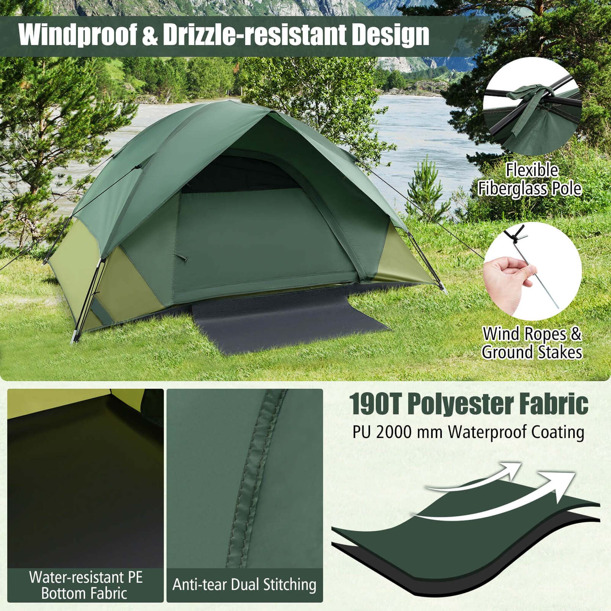 Costway 2-person Camping Tent Lightweight Outdoor Tent with Removable Rain Fly Carrying Bag - Womvr
