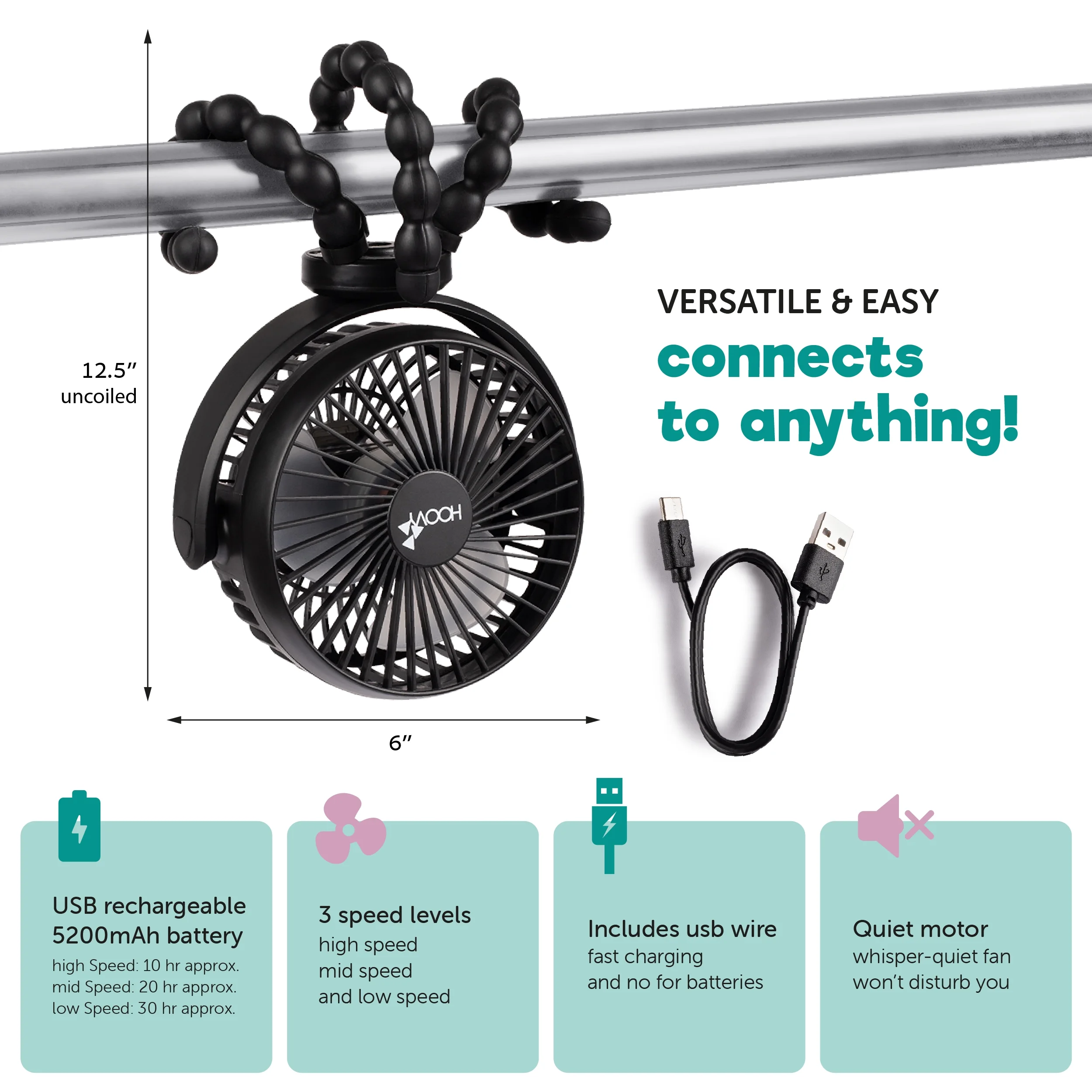 Hoovy Portable & Rechargeable Stroller Fan, for Babies & Toddlers, Unisex - Womvr