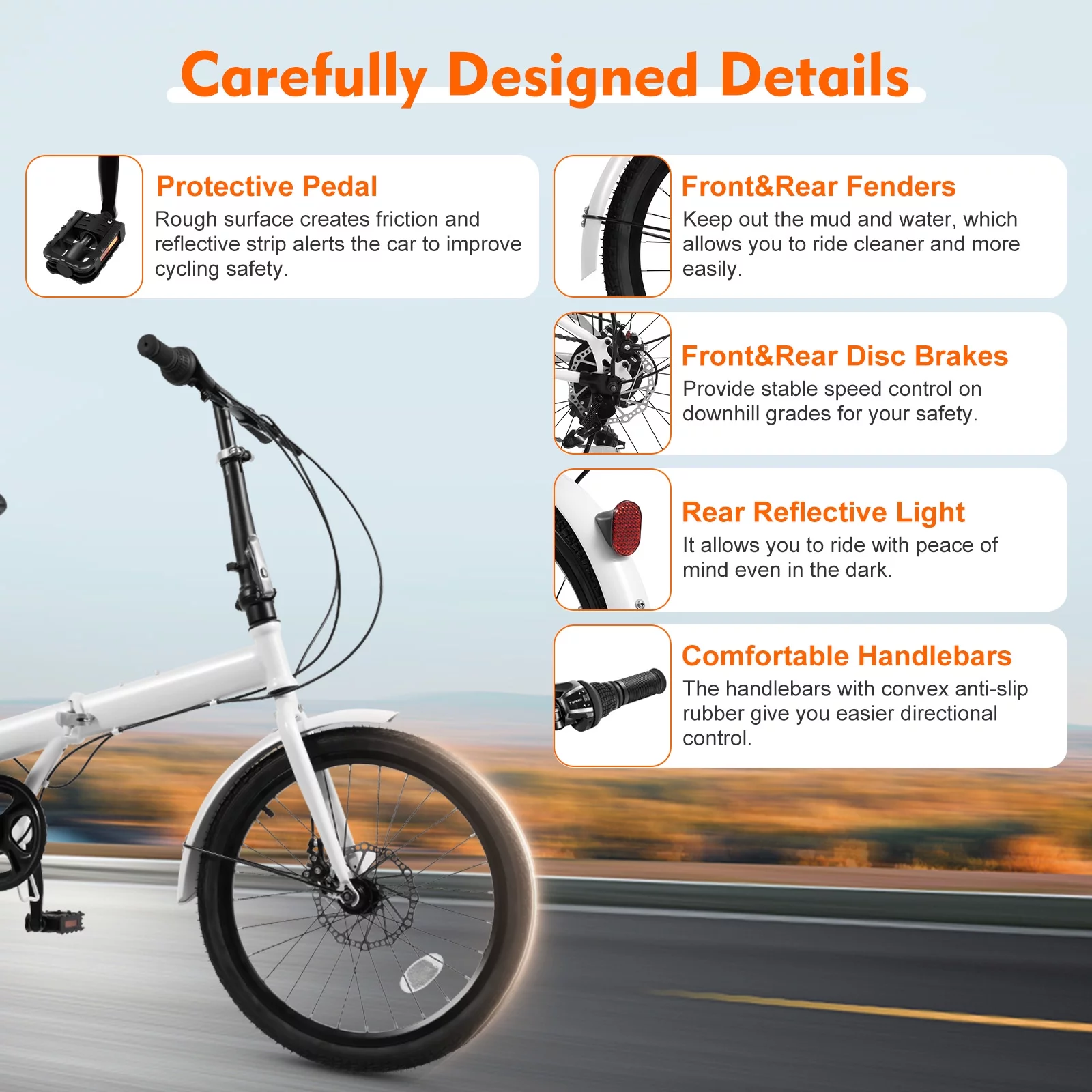 20-inch Wheels 7 Speed Folding Bike Compact Urban Commuter Bicycle High Carbon Steel White - Womvr