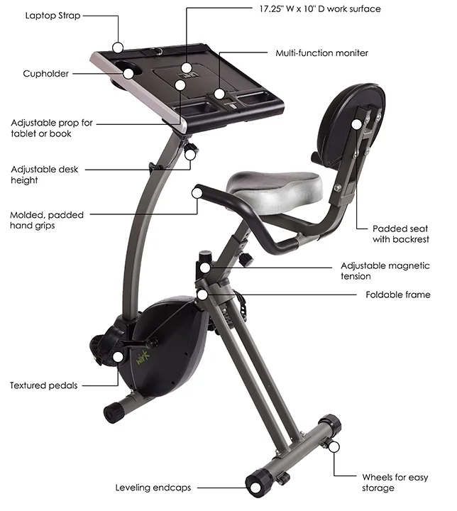 Stamina WIRK Upright Exercise Bike Workstation and Standing Desk, 300 lb. Weight Capacity - Womvr