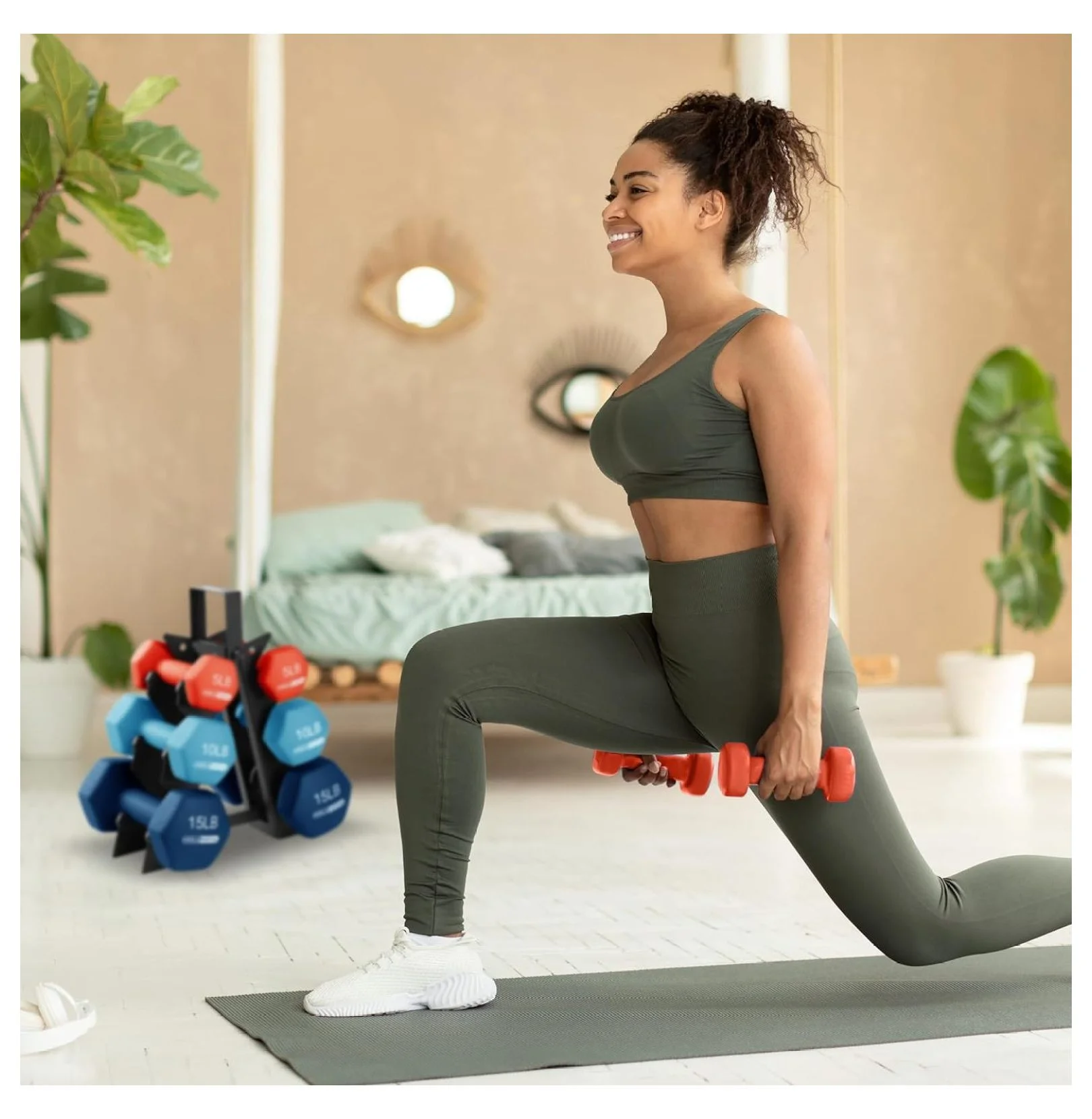 2, 3, 5, 8, and 10 Pound Neoprene Dumbbell Hand Weight Set with Rack - Womvr