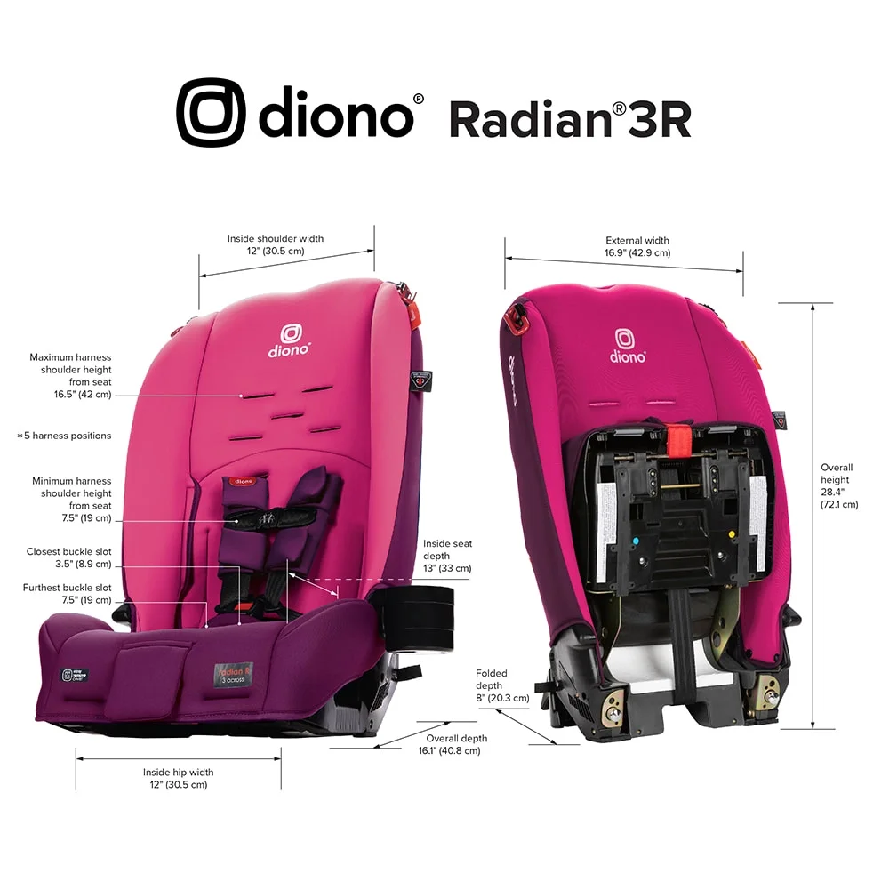 Diono Radian 3R All-in-One Convertible Car Seat, Slim Fit 3 Across, Black - Womvr