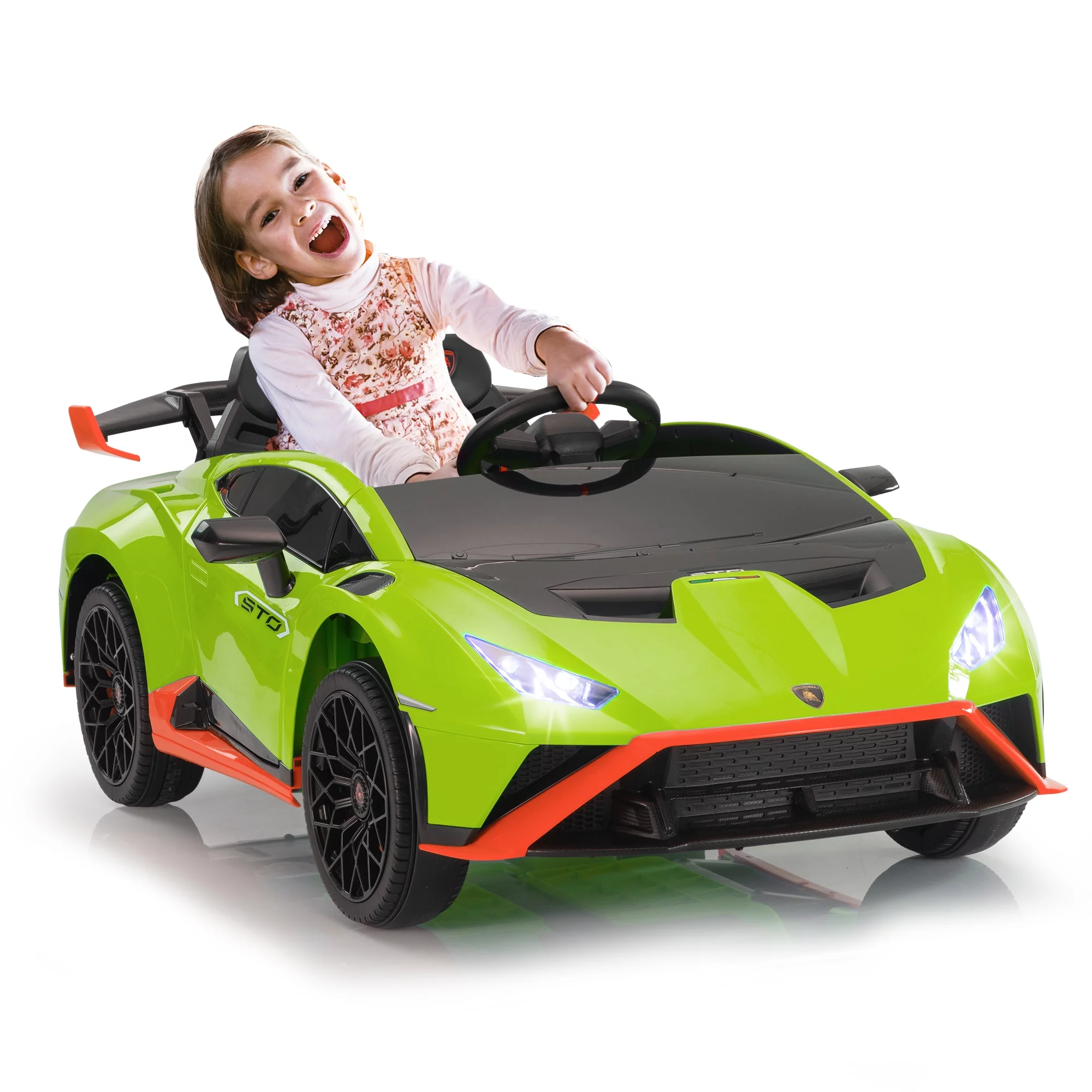 TOBBI 24V Lamborghini STO Licensed Kids Ride on Drift Car Gray Electric Car W/Remote Control LED Lights, up to 10 mph - Womvr