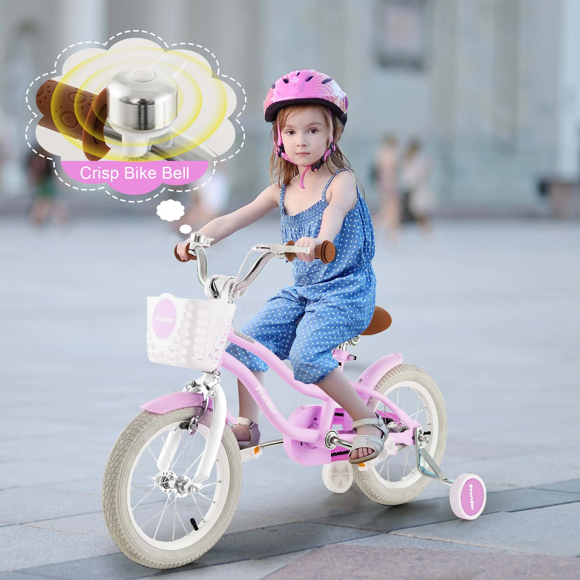 Costway 14'' Kid's Bike with Removable Training Wheels & Basket for 3-5 Years Old Pink - Womvr