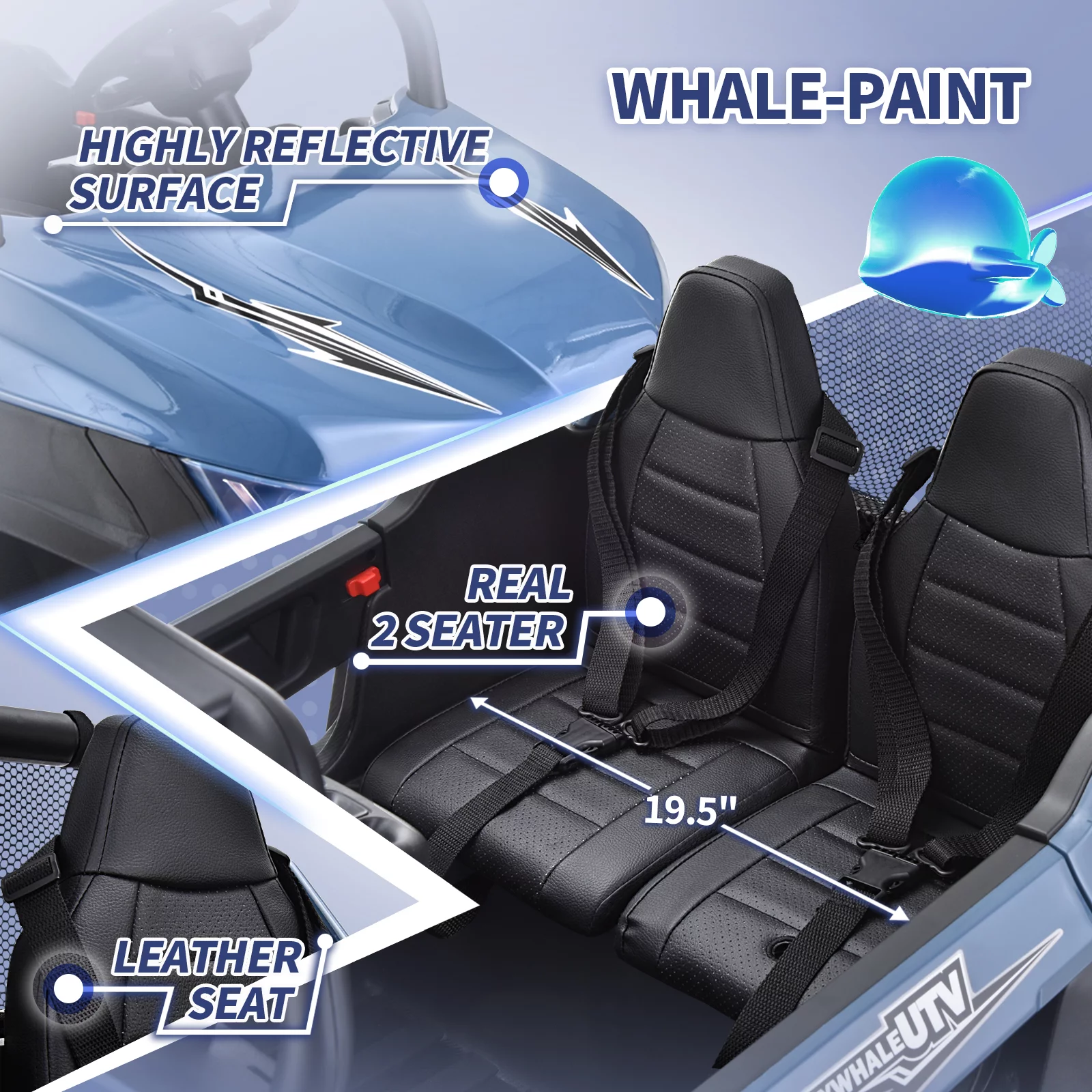 Joywhale 24V 2 Seater Kids Ride on UTV Car Powerful Electric Vehicle, with Big Battery, 4x75W Strong Motor, Remote Control, Suspension, Deep Sea Blue - Womvr