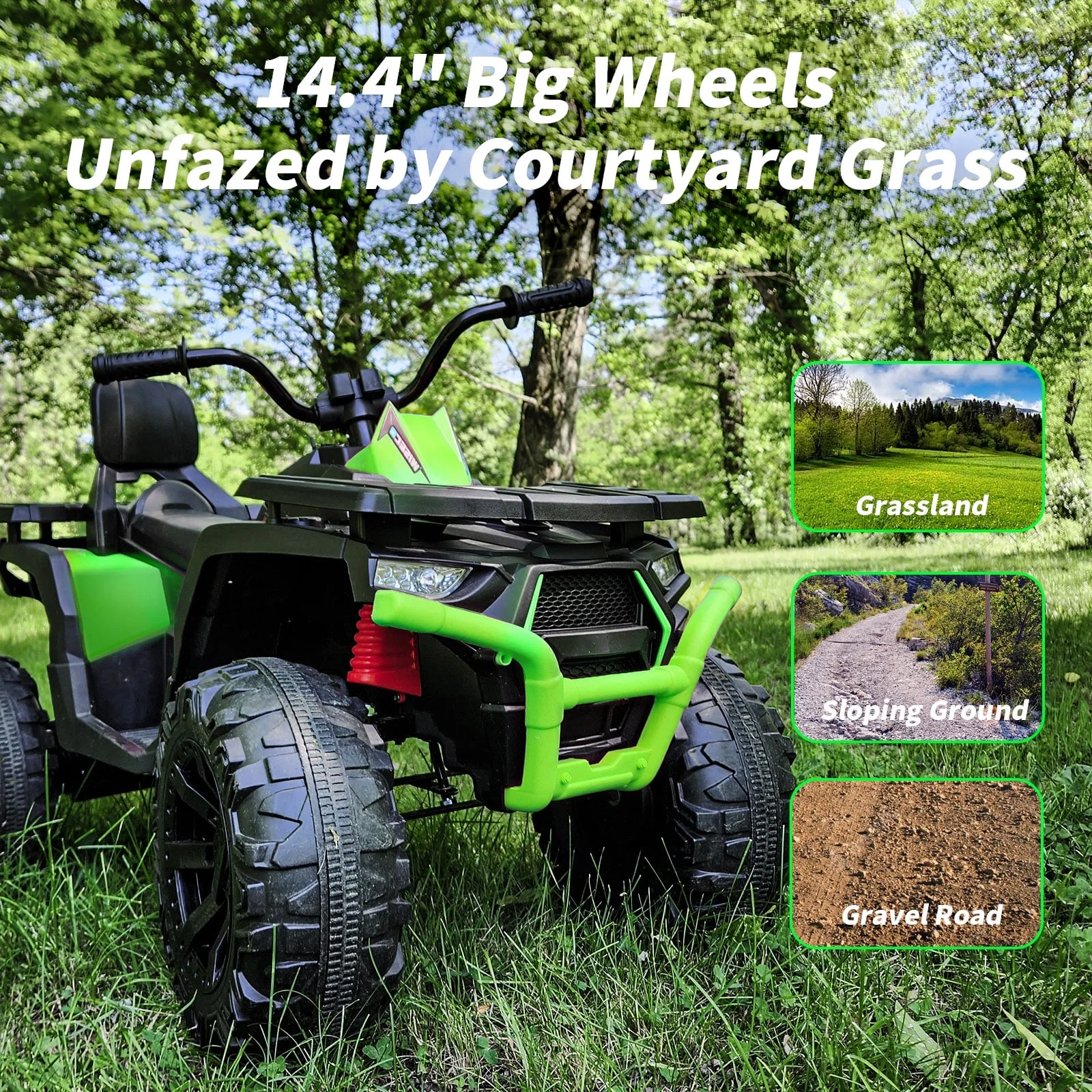 Hikiddo JC333 24V Ride on Toy, Kids ATV 4-Wheeler with 400W Motor, 2 Seater - Black - Womvr