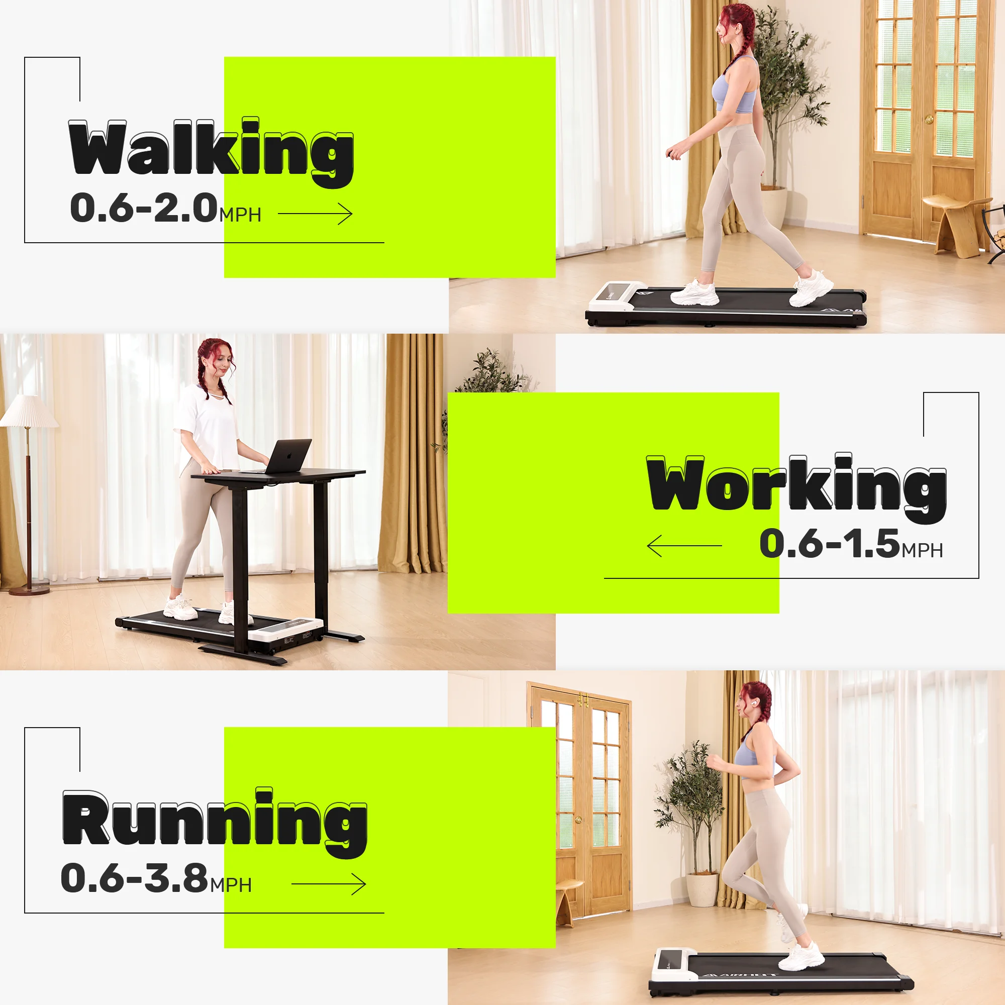 CoolHut 2.5Hp Walking Pad, Walking Area 2 in 1 Under Desk Treadmill,300lb Walking Treadmill with Remote Control and LED Display, Quiet, Compact & Small Treadmill for Home & Office, Black - Womvr