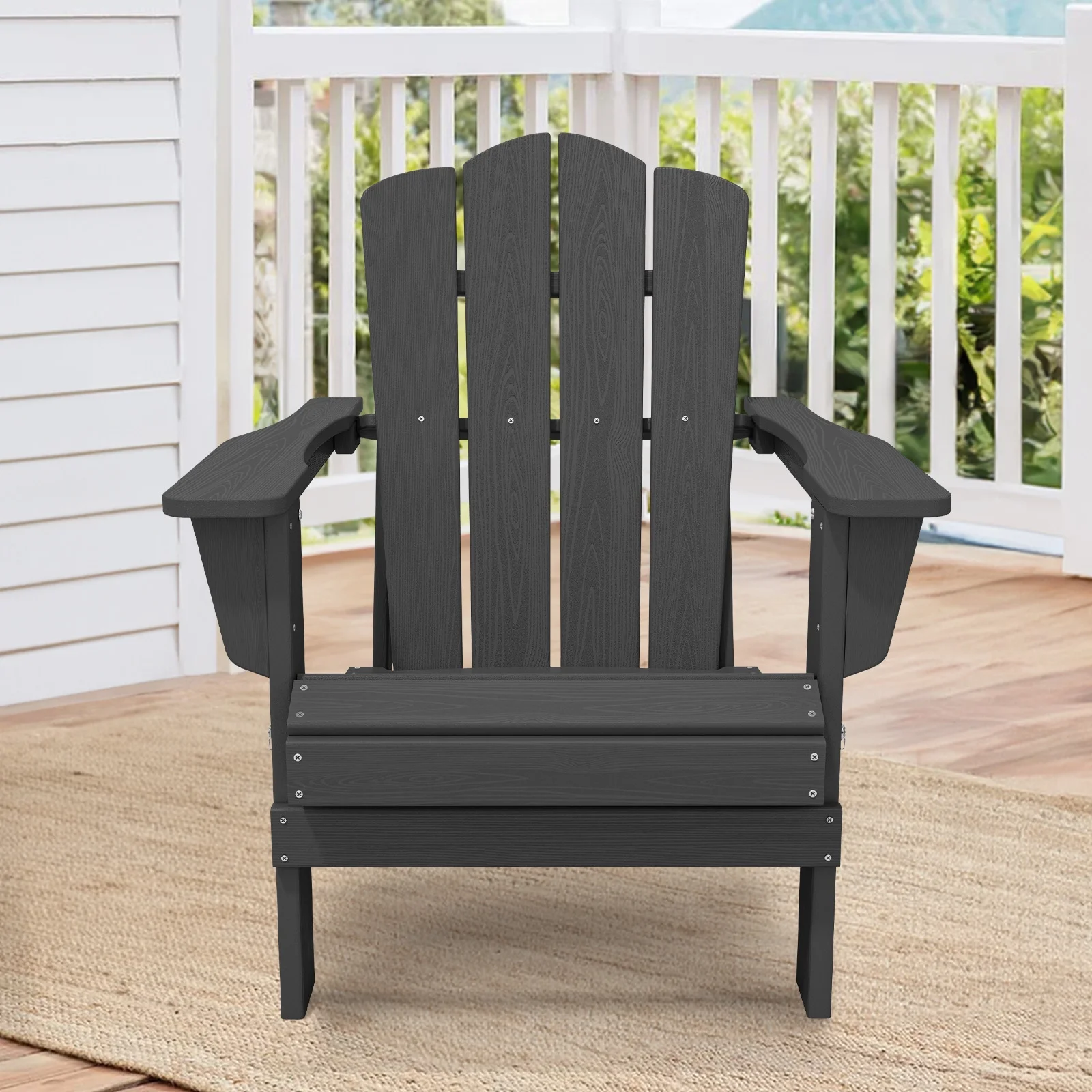 Outdoor Patio Folding HDPE Resin Adirondack Chair, Red - Womvr