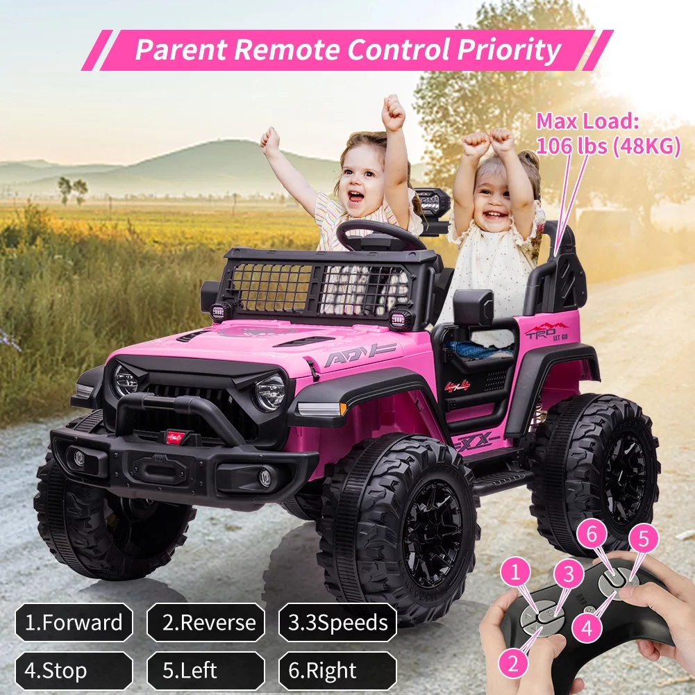 OUTOP Kids 24V Ride on Car with Electric Remote Control Dual Drive Power Ride on Toys 2 Seats SUV Truck Wheels Vehicle - Womvr