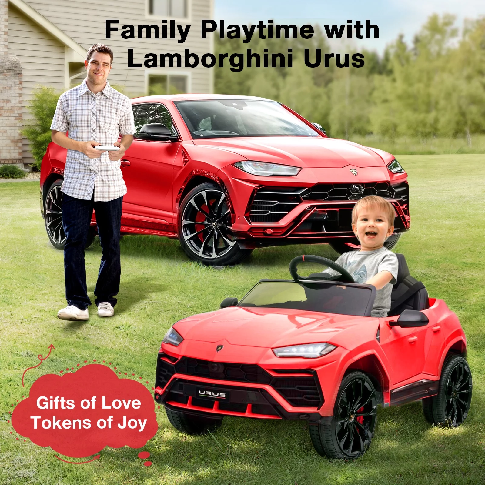 FUNTOK Lamborghini Urus 12V Electric Powered Ride on Car for Kids, with Remote Control, Foot Pedal, MP3 Player and LED Headlights - Womvr