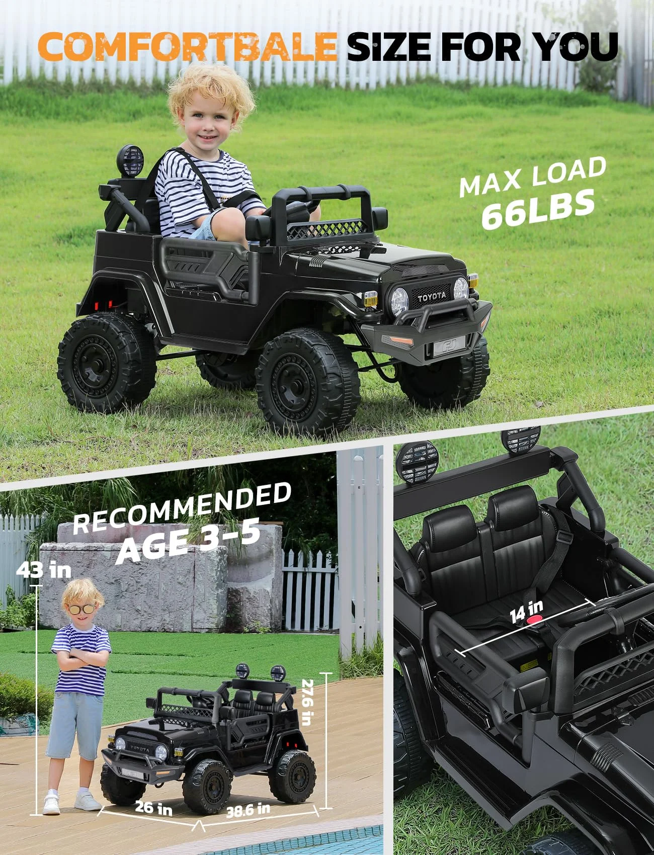 Toyota FJ Cruiser Ride on Car, 12V Powered Off-Road Toys for Kids w/ Remote,Spring Suspension,6 LED Lights,Camo Green - Womvr