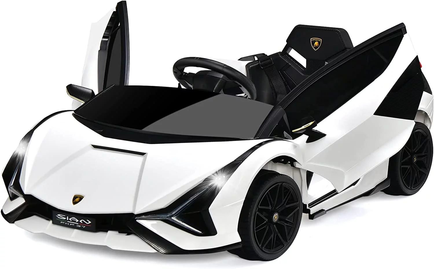 OLAKIDS 12V Licensed Lamborghini Sian Kids Ride On Car with Parent Remote Control, Spring Suspension, MP3 Player, Electric Toy Roadster Carbon Fiber Textured for Toddler (Black) - Womvr