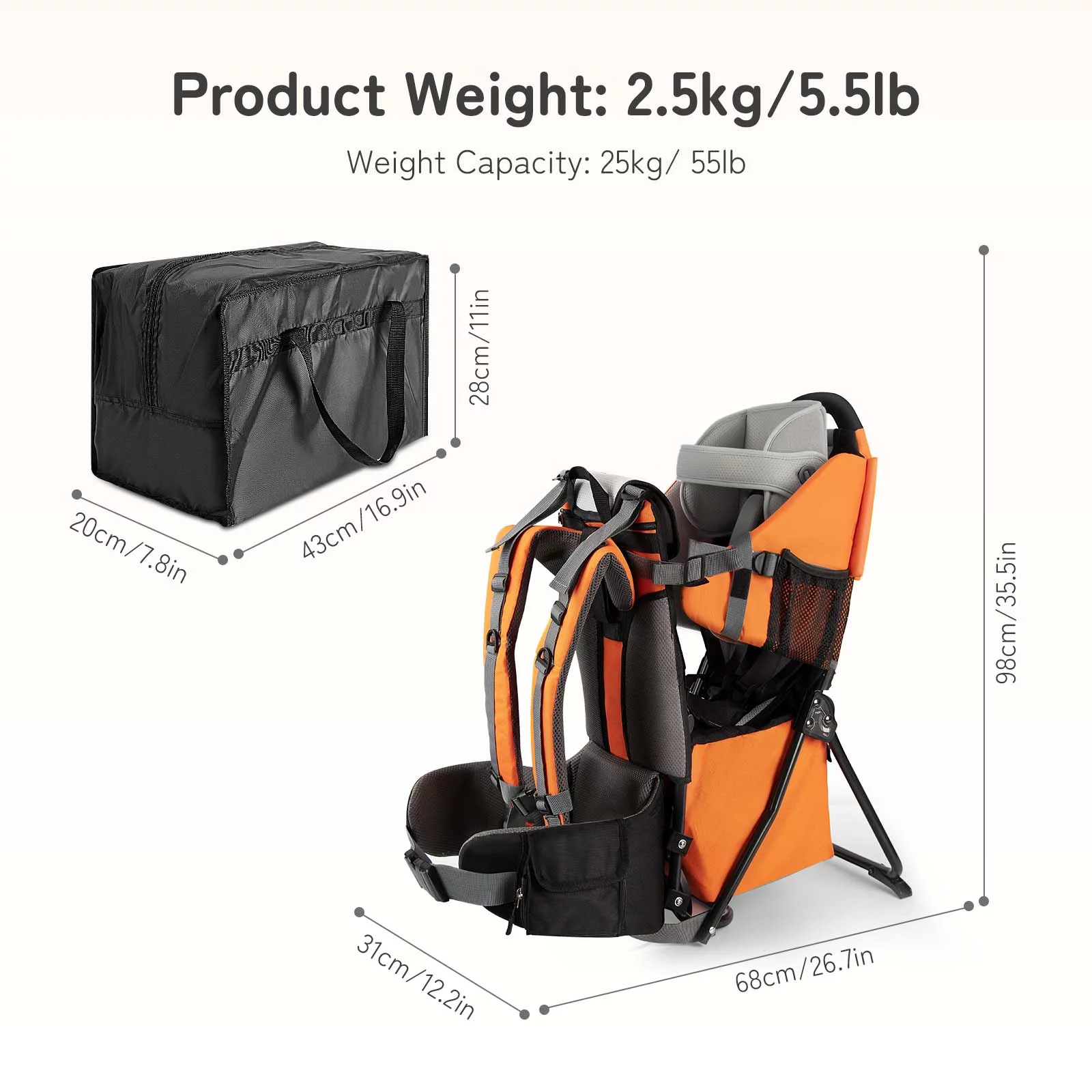 Besrey Baby Hiking Backpack Carrier for Toddlers, Waterproof & Lightweight Outdoor Child Back Frame, Black - Womvr