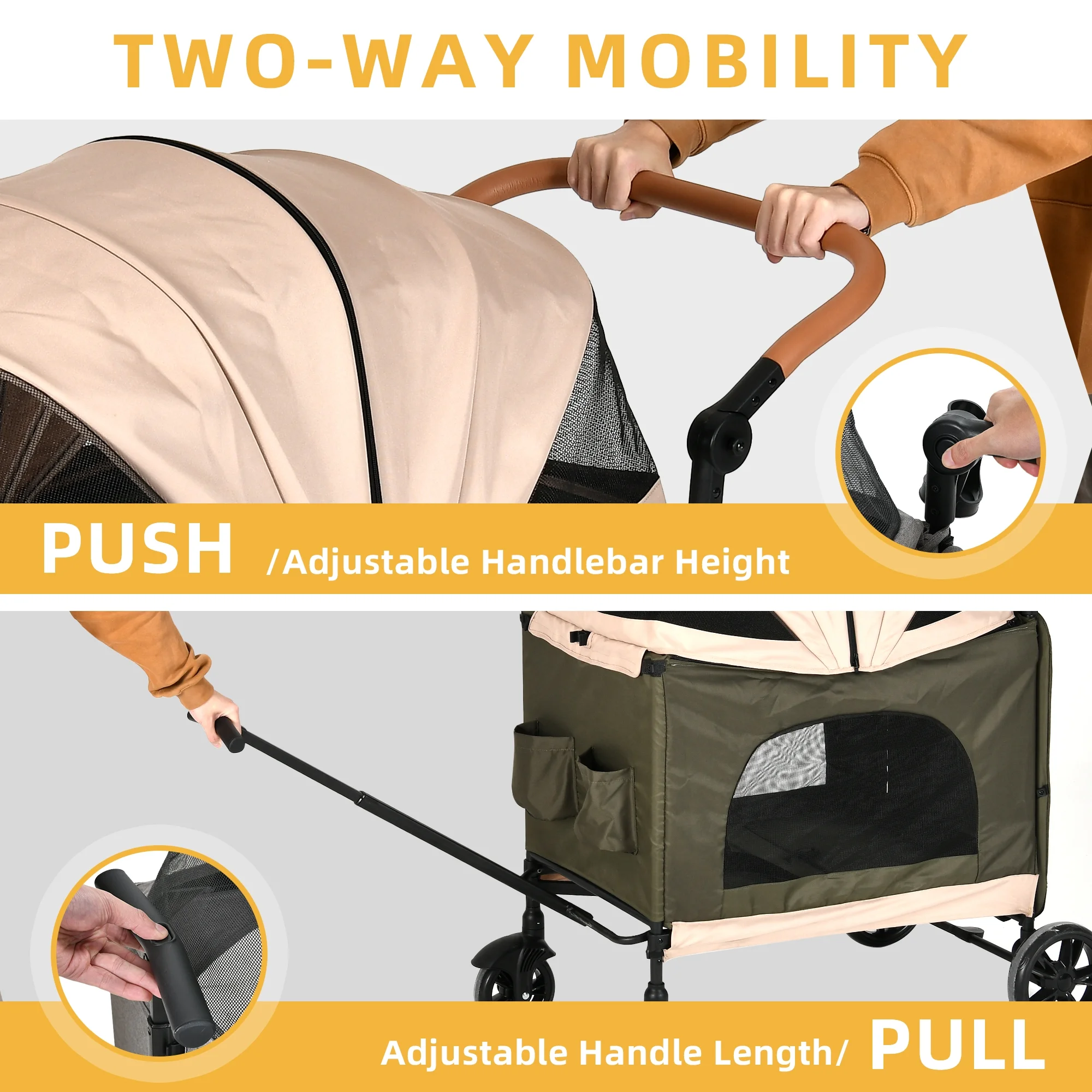 DWVO Dog Stroller for Large Medium Dogs, Upgraded Version with Larger Room, 4 Wheels Foldable Pet Stroller with 360�� Rotation Wheel, Cat Kitty Puppy Stroller with Storage Basket - Green & Pink - Womvr