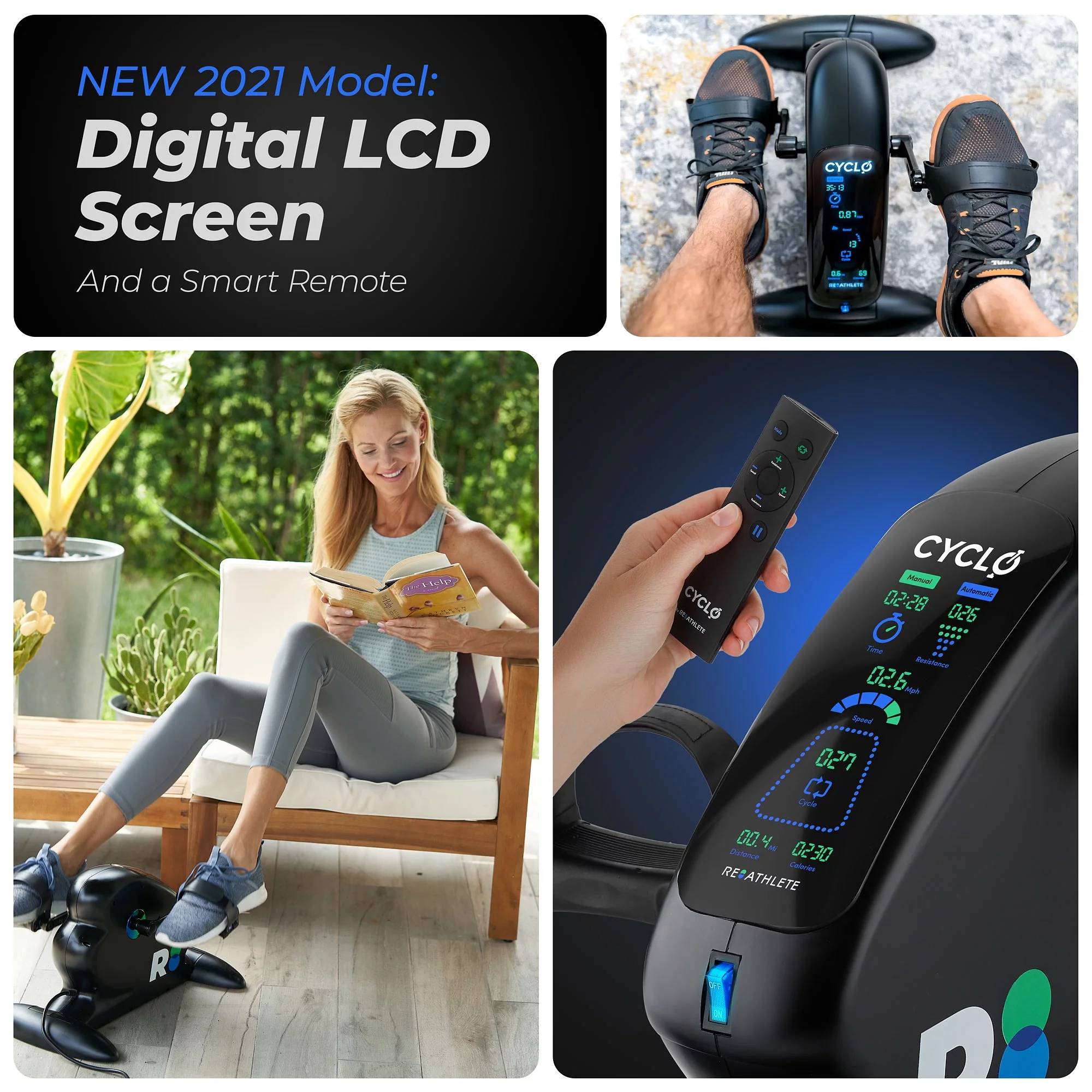 REATHLETE CYCLO Compact Under Desk Electric Pedal Exerciser with Remote - Womvr