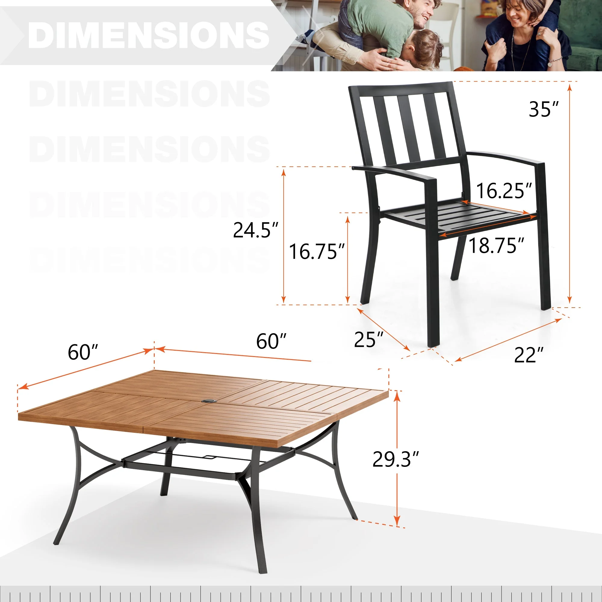 Sophia & William 7 Piece Outdoor Patio Dining Sets Metal Furniture Table and Stackable Chairs - Womvr