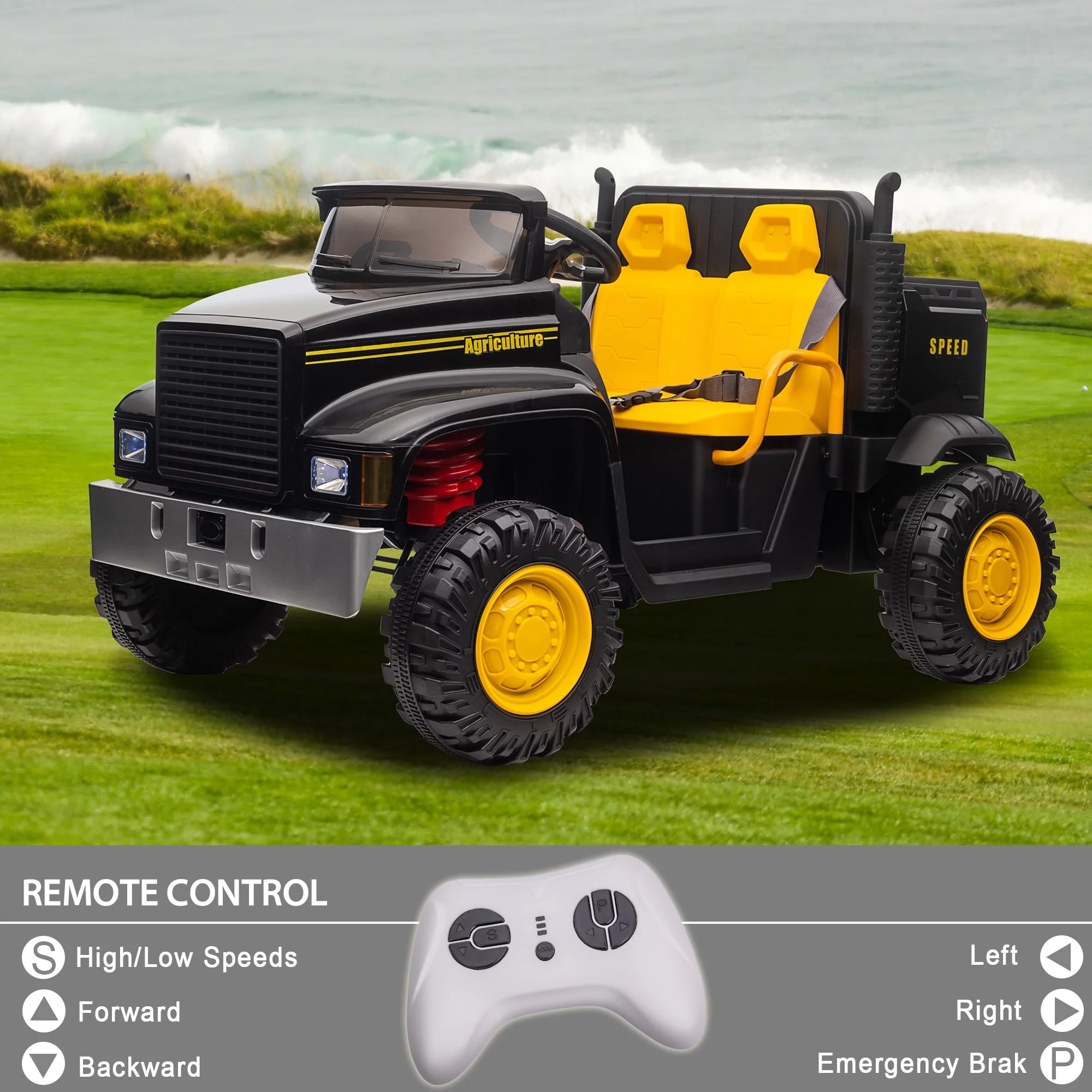 Hikiddo JC222 24V Ride on Toy, Kids Ride On Dump Truck 2 Seater with Remote - Womvr