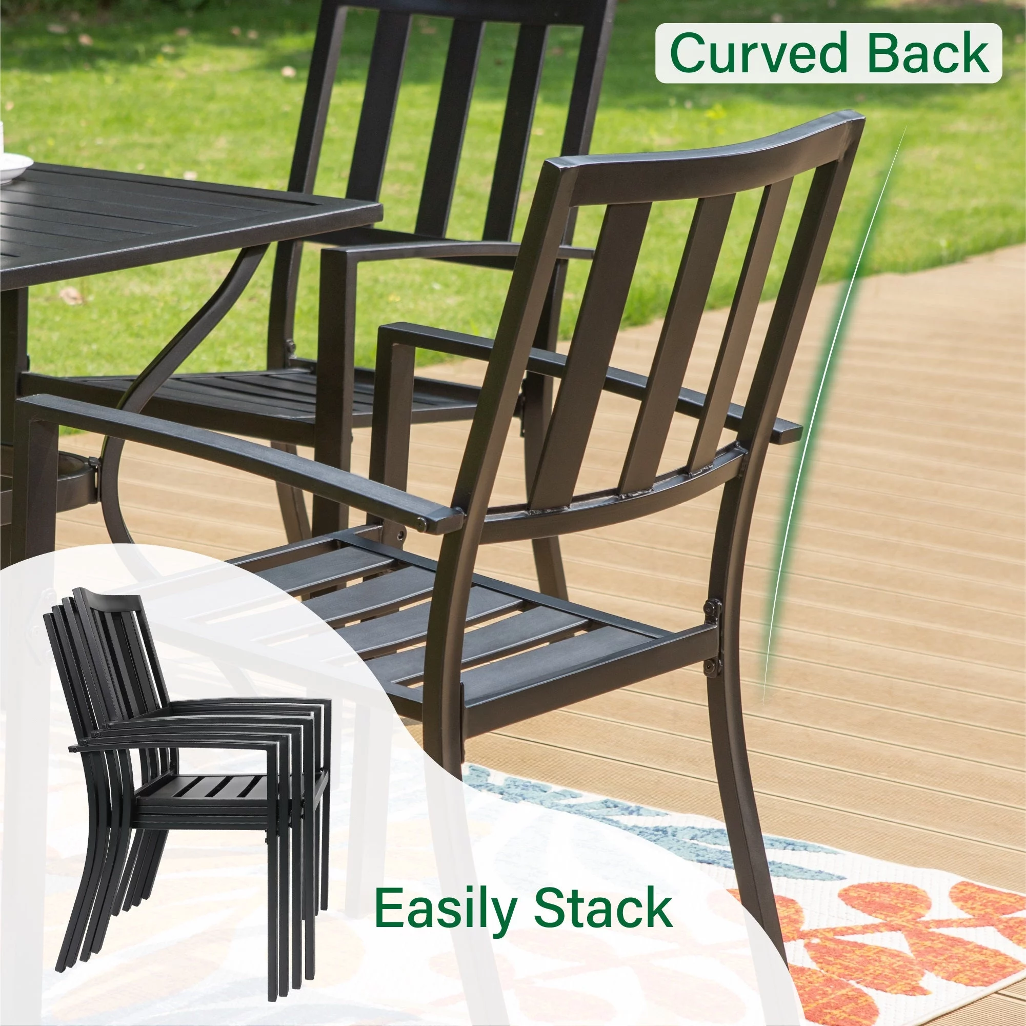 Sophia & William 7 Piece Outdoor Patio Dining Sets Metal Furniture Table and Stackable Chairs - Womvr