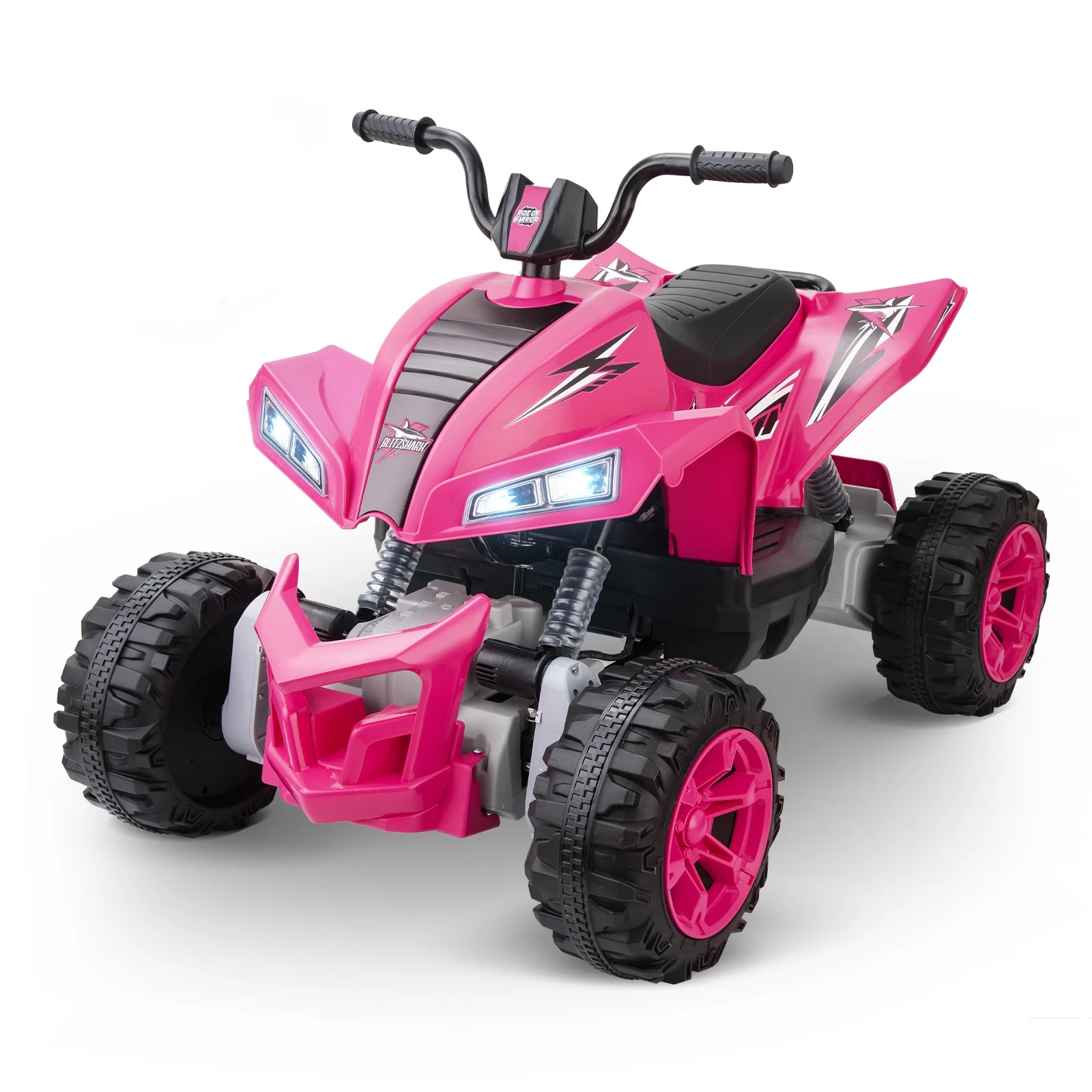 Blitzshark 24V Kids Ride on ATV 4WD Quad Powerful 4-Wheeler, with Big Battery, 6 MPH Speed, Metal Suspension, Police Rider - Womvr