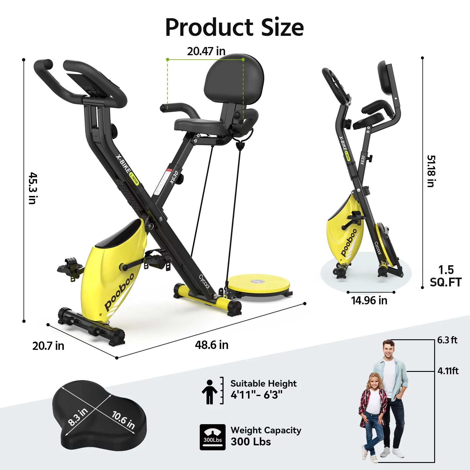 Pooboo 4in1 Folding Exercise Bike Indoor Cycling Bike Stationary Magnetic x Bike Gym Workout 300lb - Womvr