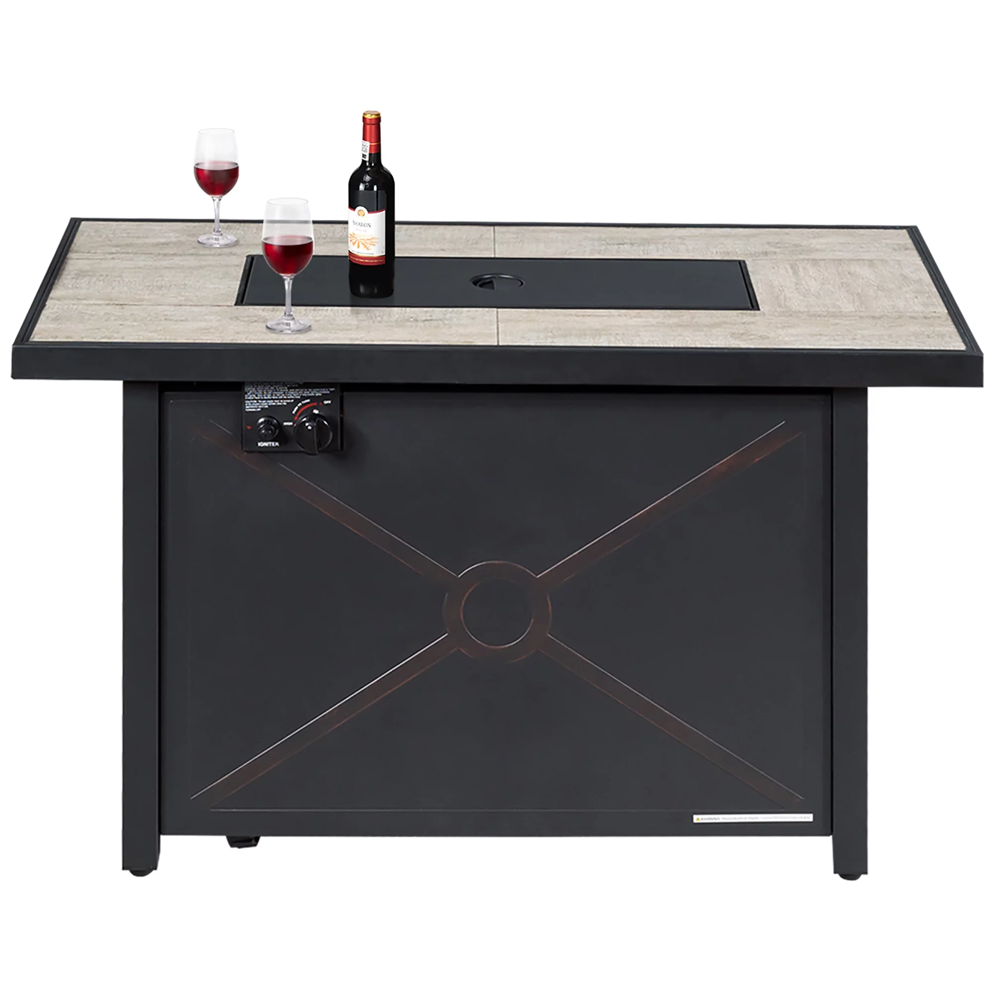 Costway 60,000 BTU Outdoor Rectangle Gas Fire Table W/ Ceramic Tabletop Ideal for Backyard Poolside - Womvr