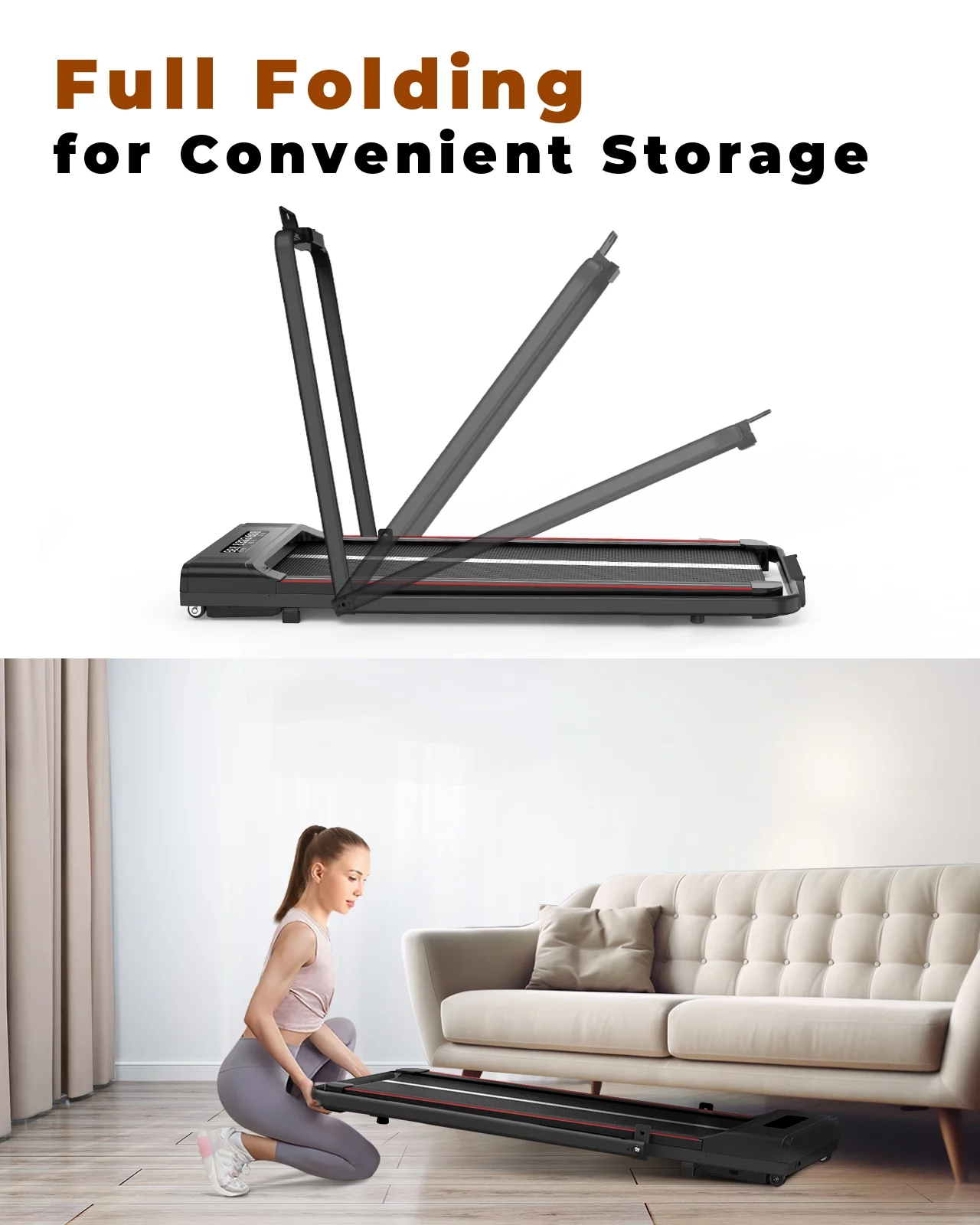 Home Fitness Code Foldable Treadmill with Bluetooth Speaker, 3HP Under Desk Treadmills for Home - Womvr