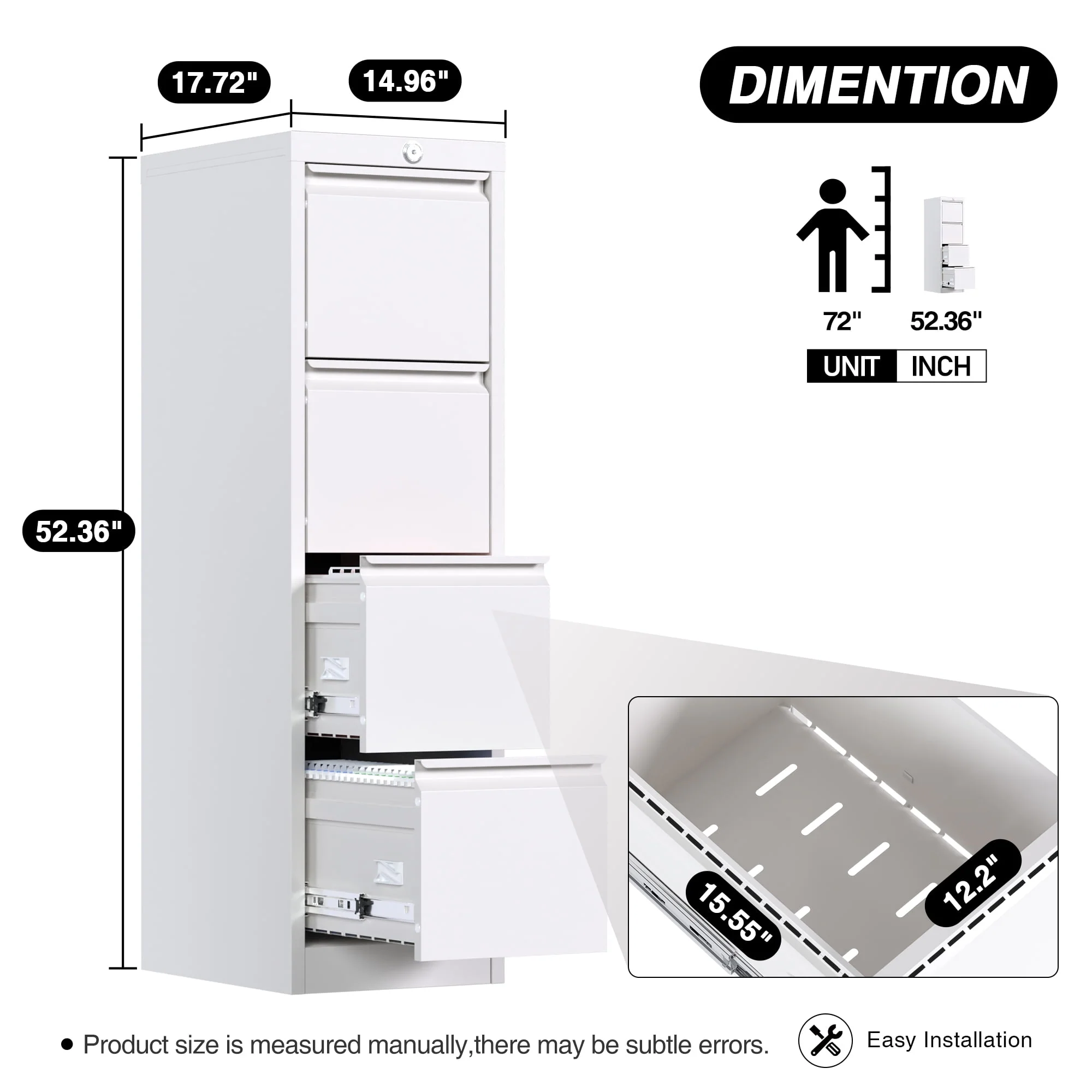 SUPEER 4 Drawer File Cabinet , Metal Vertical File Storage Cabinet with Lock, Office Home Steel Vertical File Cabinet for A4 Letter /Legal Size, 14.96