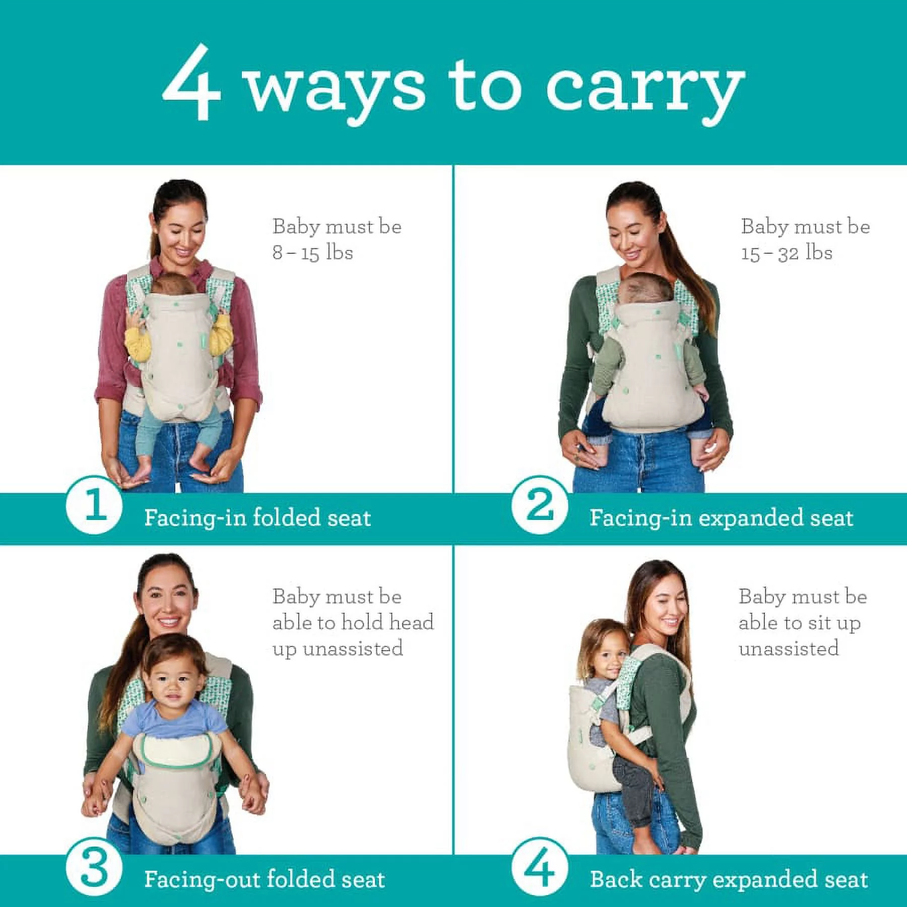 Infantino Nature & Nurture Convertible Baby Carrier, 4-Position, 8-32lbs, 0-9 Months, Sandy Tan - Womvr