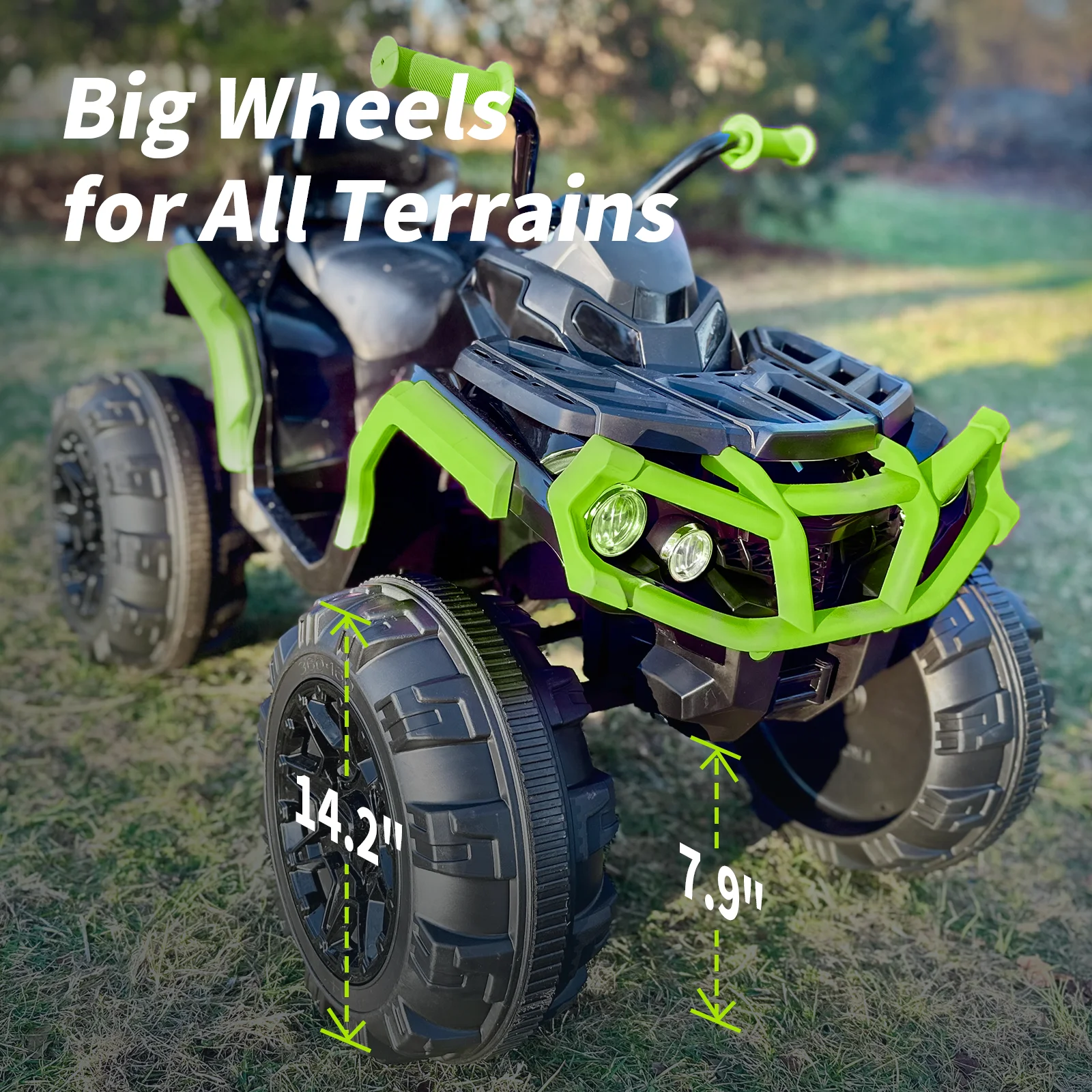 Hikiddo Kids ATV 4 Wheeler, 24V Kids Ride on Toy for Big Kid w/Bluetooth, 400W Motor - Green - Womvr