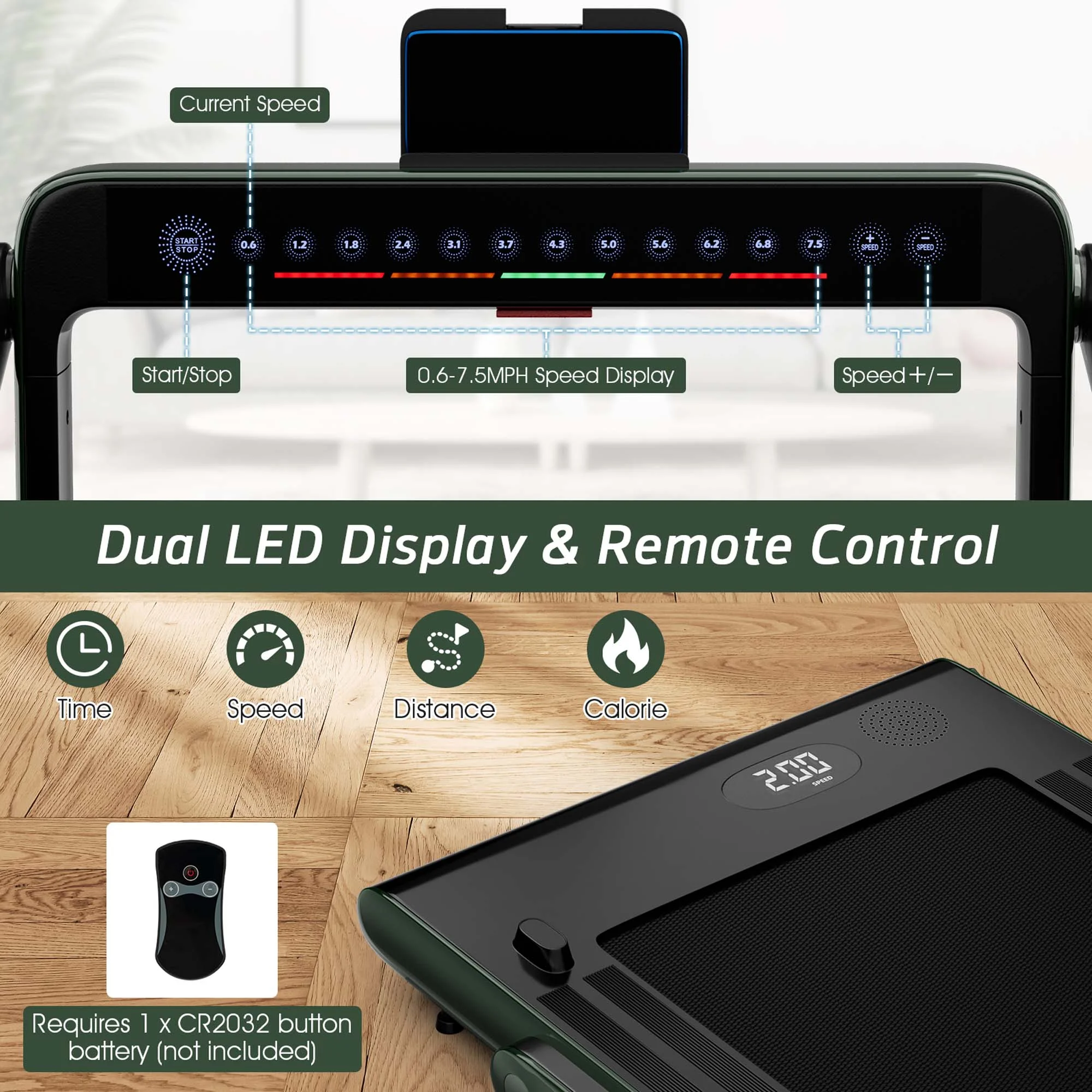 SuperFit Up To 7.5MPH 2.25HP 2 in 1 Dual Display Screen Folding Treadmill Jogging Machine W/APP Control Silver - Womvr