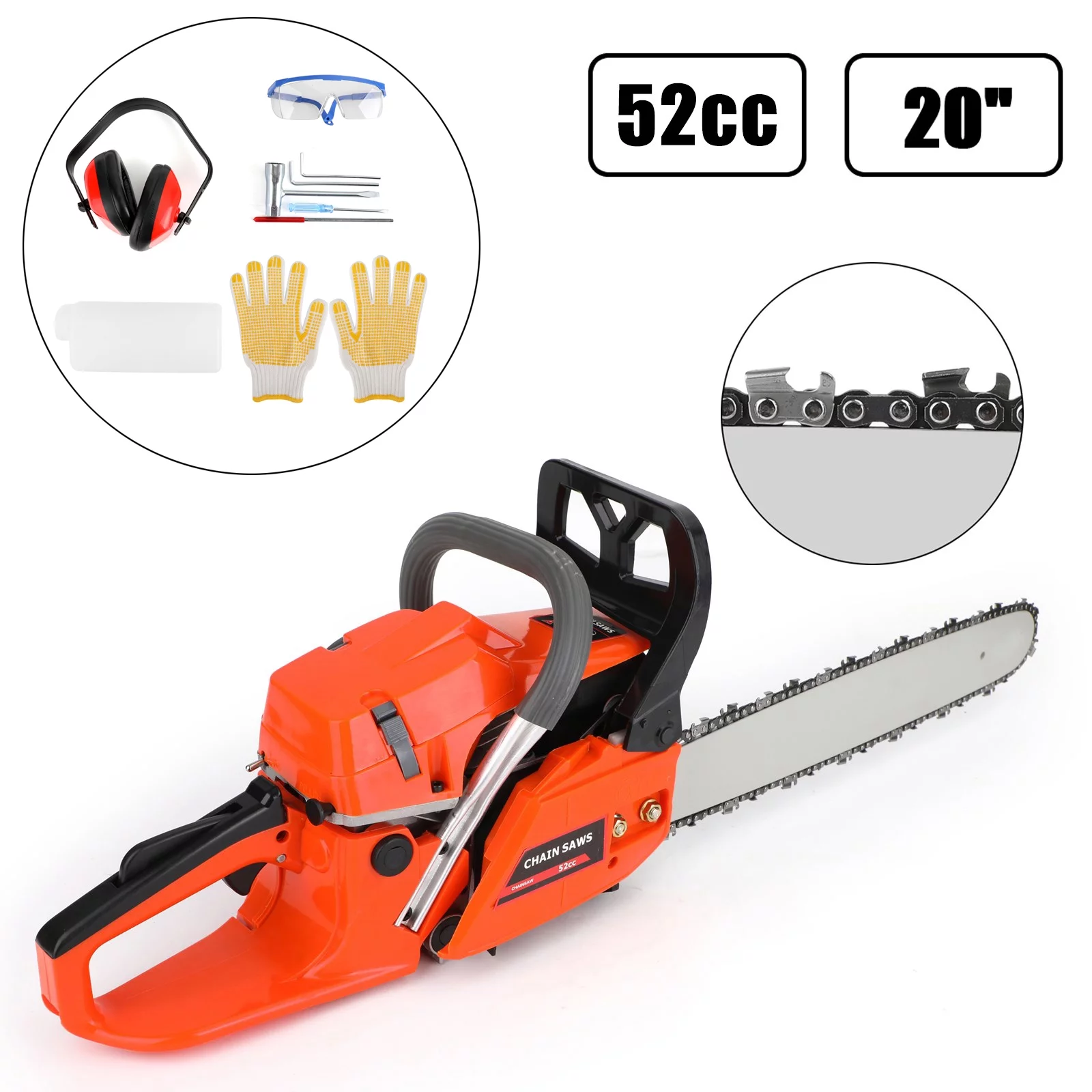 TOPTENG Gasoline Chainsaw with 22 in. Bar 52CC Engine 2-Cycle Gas Powered Chainsaw for Farm/Garden/Ranch/Firewood - Womvr