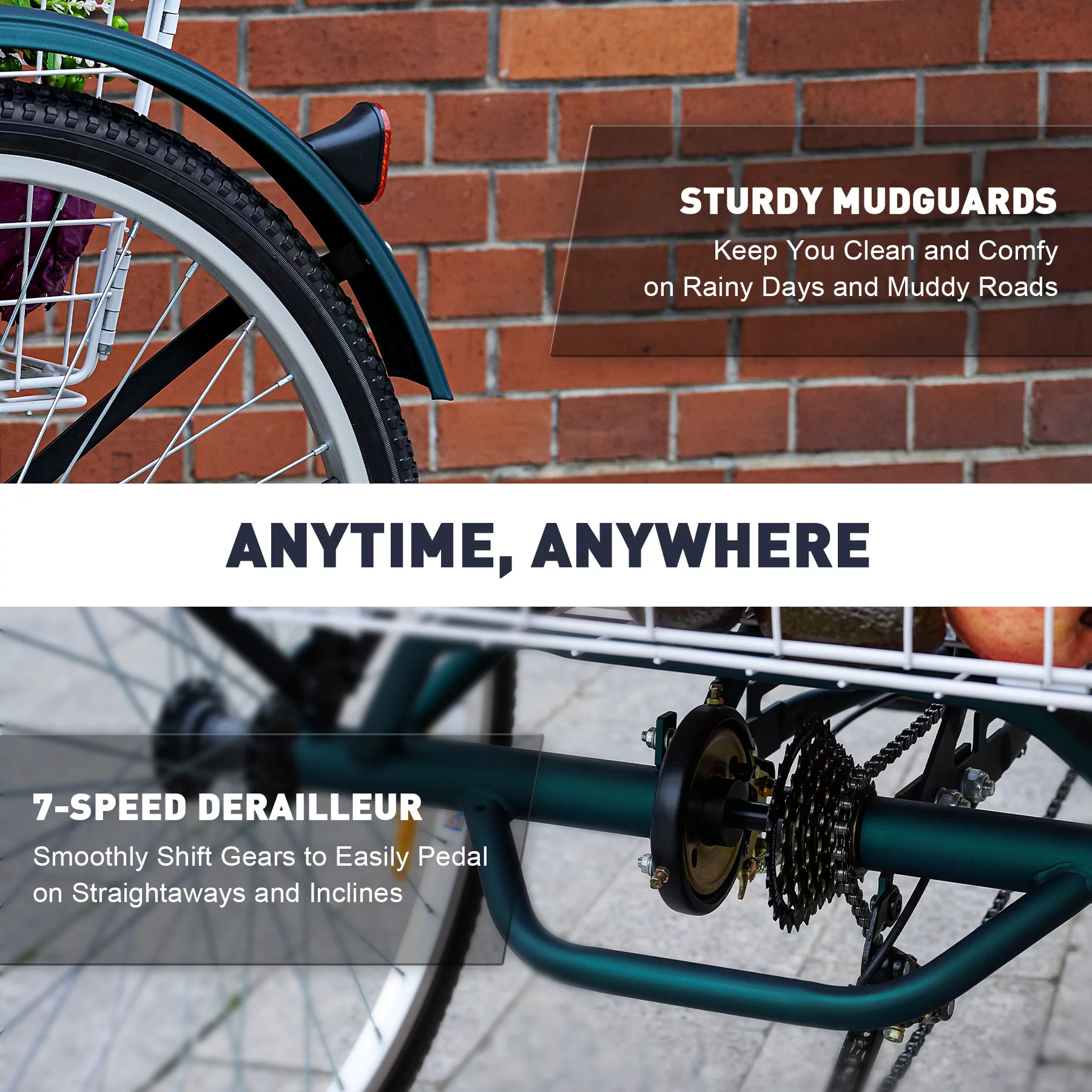 VIRIBUS 26 Inch Adult Tricycle 3 Wheel Bike with 7 Speeds & Basket for Men Women, Black - Womvr