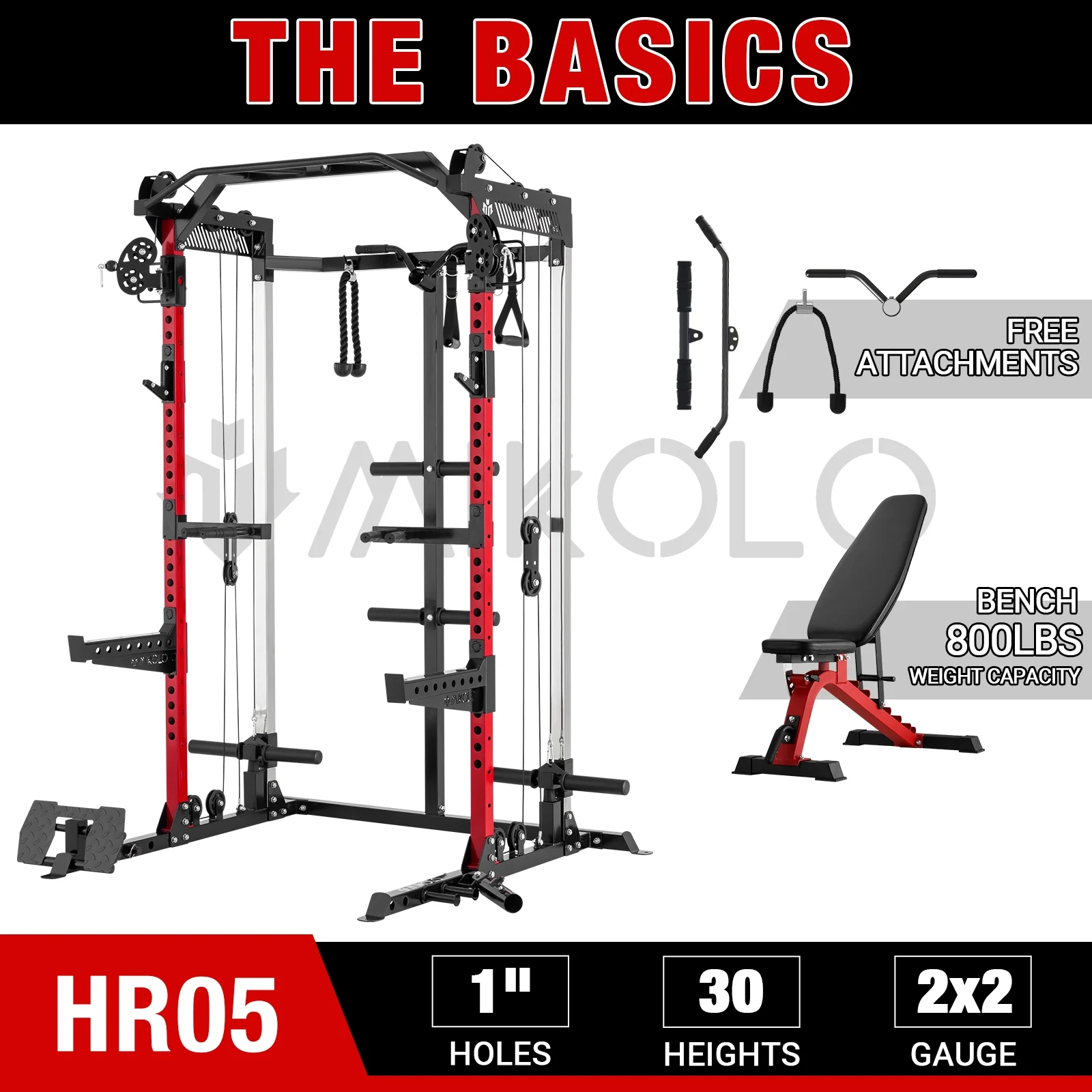 Mikolo Power Rack Cage, 1500 lbs Weight Rack with Cable Crossover Machine,Multi-Function Squat Rack with J Hooks,Dip Bars and Landmine for Home Gym (Black), Plate Loaded Machine - Womvr